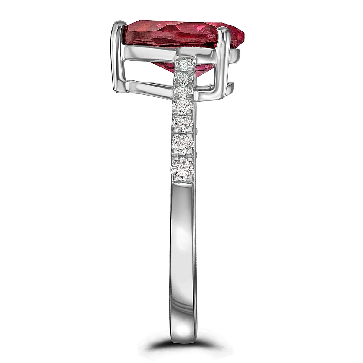 Astra 3.50ct Lab Ruby and Diamond Shoulder Set Pear Cut Ring in Silver - Image 5