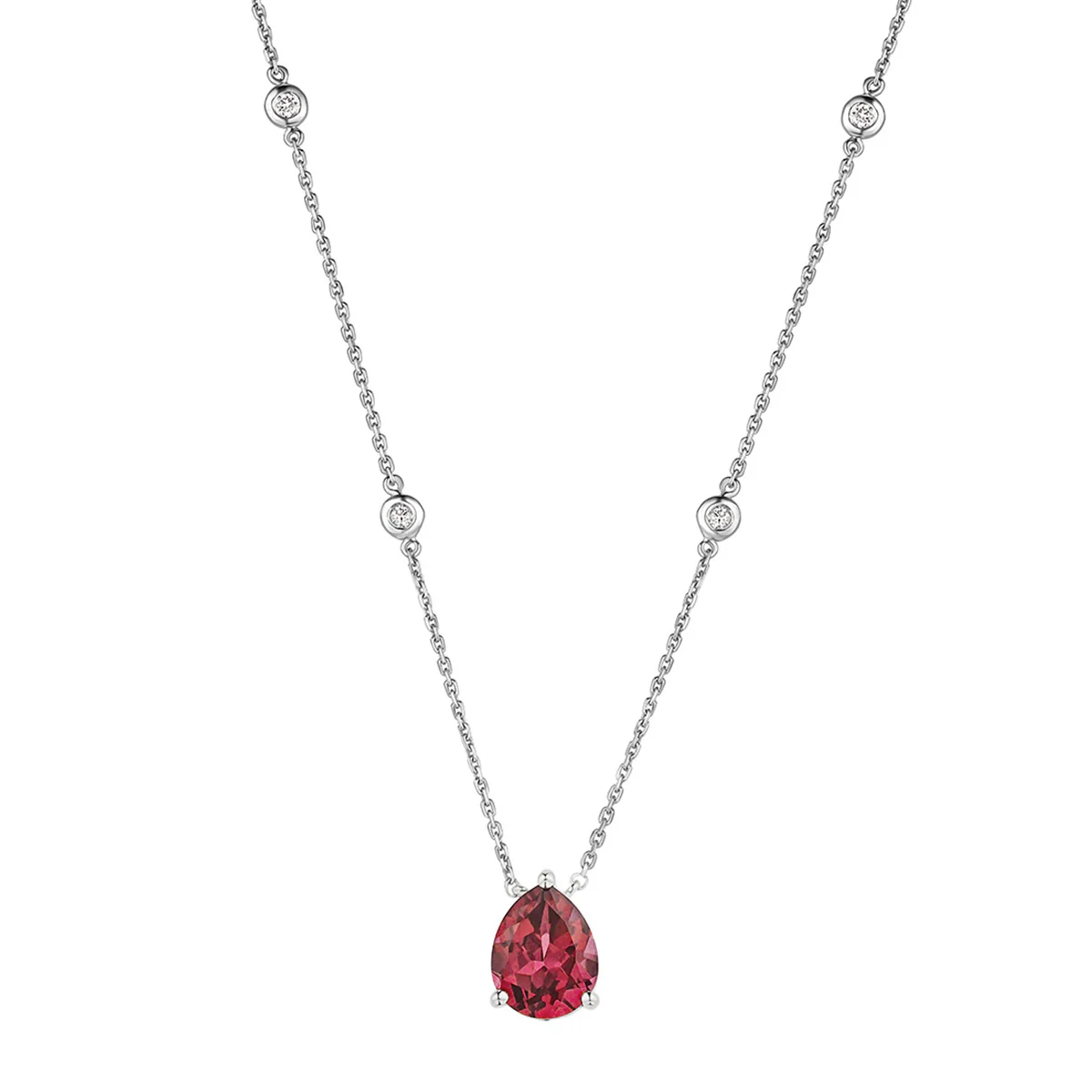Astra 3.50ct Lab Ruby and Diamond Solitaire Pear Cut Necklace in Silver - Image 3