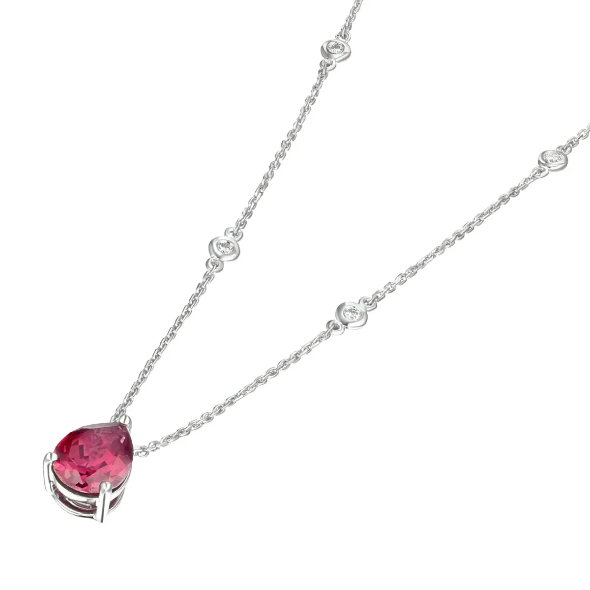 Astra 3.50ct Lab Ruby and Diamond Solitaire Pear Cut Necklace in Silver - Image 5