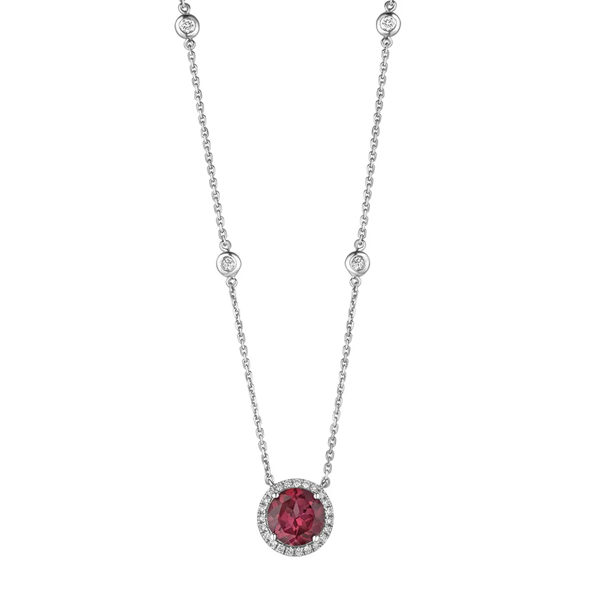Astra 3.60ct Lab Ruby and Diamond Halo Round Cut Necklace in Silver - Image 3