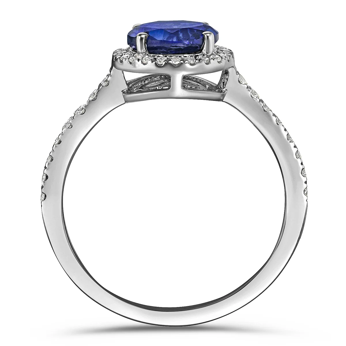 Astra 3.60ct Lab Sapphire and Diamond Halo Shoulder Set Round Cut in Silver - Image 3