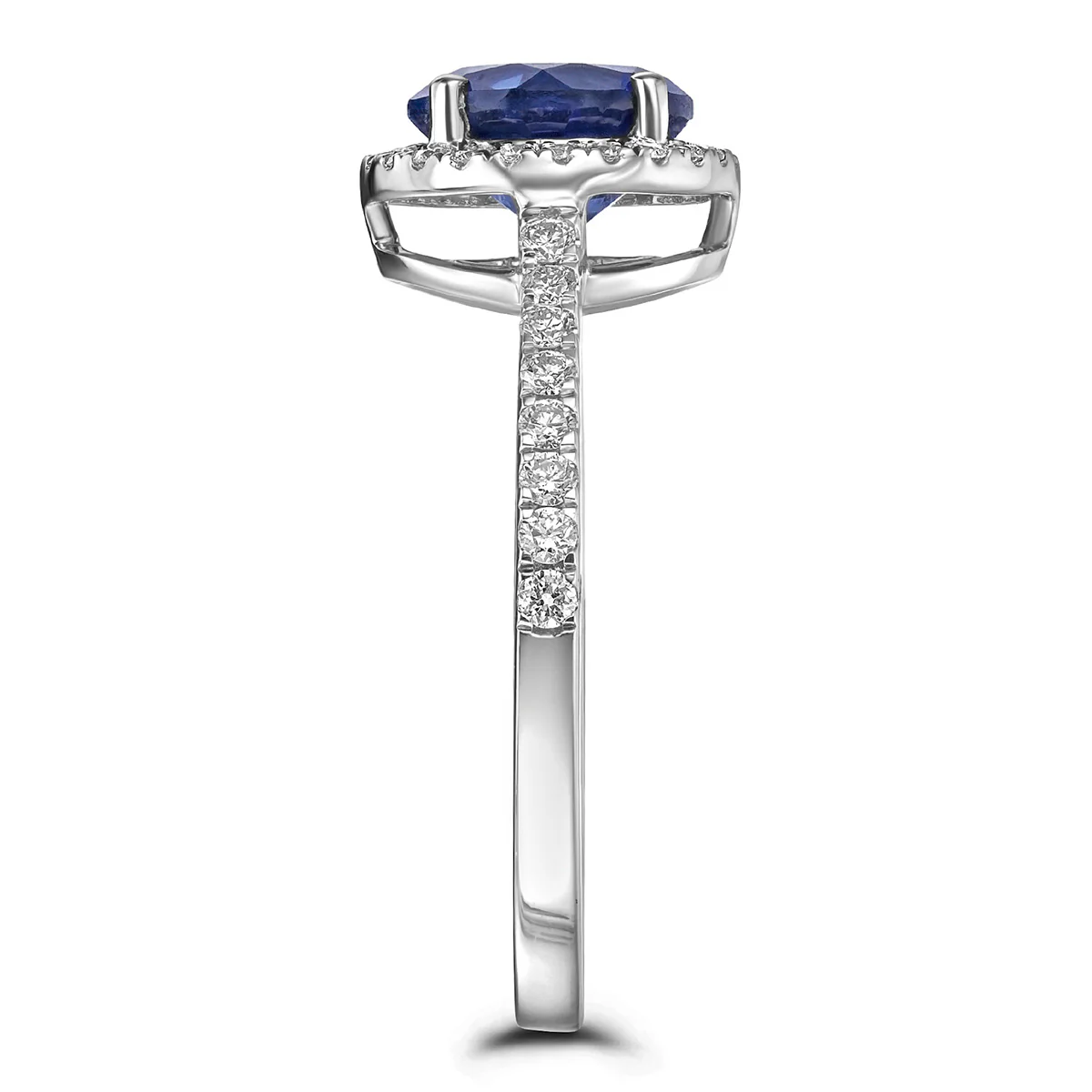 Astra 3.60ct Lab Sapphire and Diamond Halo Shoulder Set Round Cut in Silver - Image 5