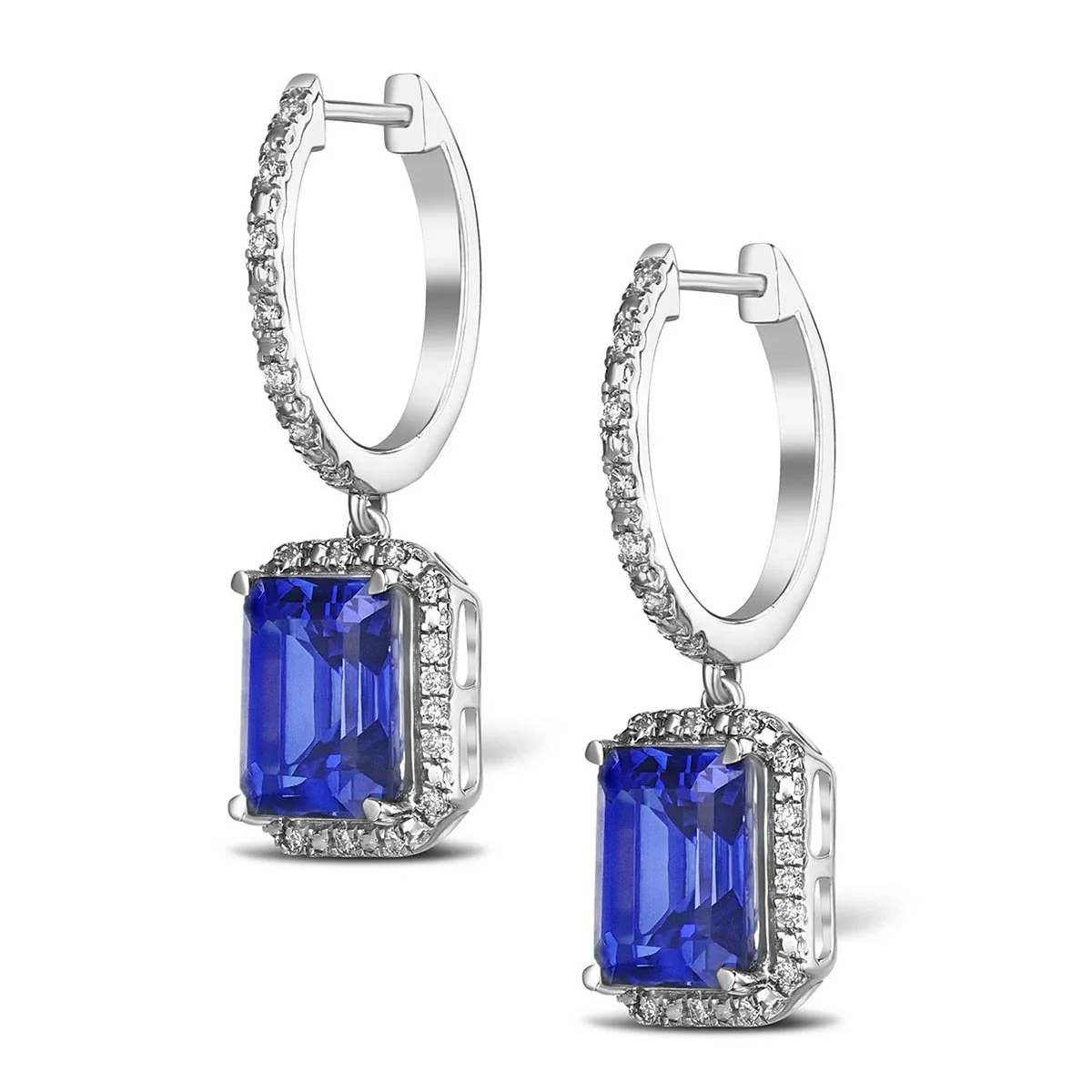 Astra 4.00ct Lab Sapphire and Diamond Drop Halo Octagon Cut Earrings in Silver - Image 3
