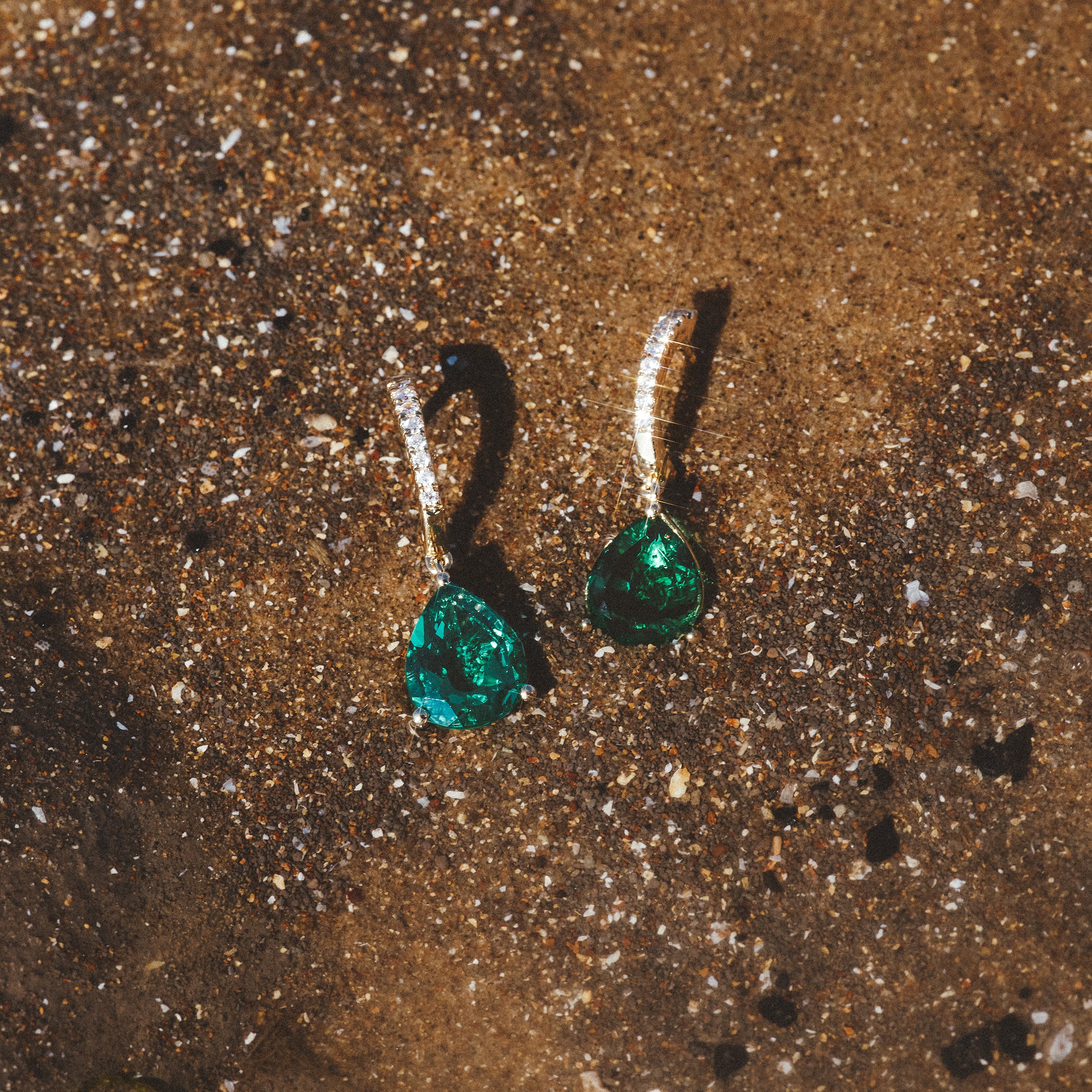 Astra 4.60ct Lab Emerald and Diamond Drop Pear Cut Earrings in 18K Gold Vermeil - Image 4