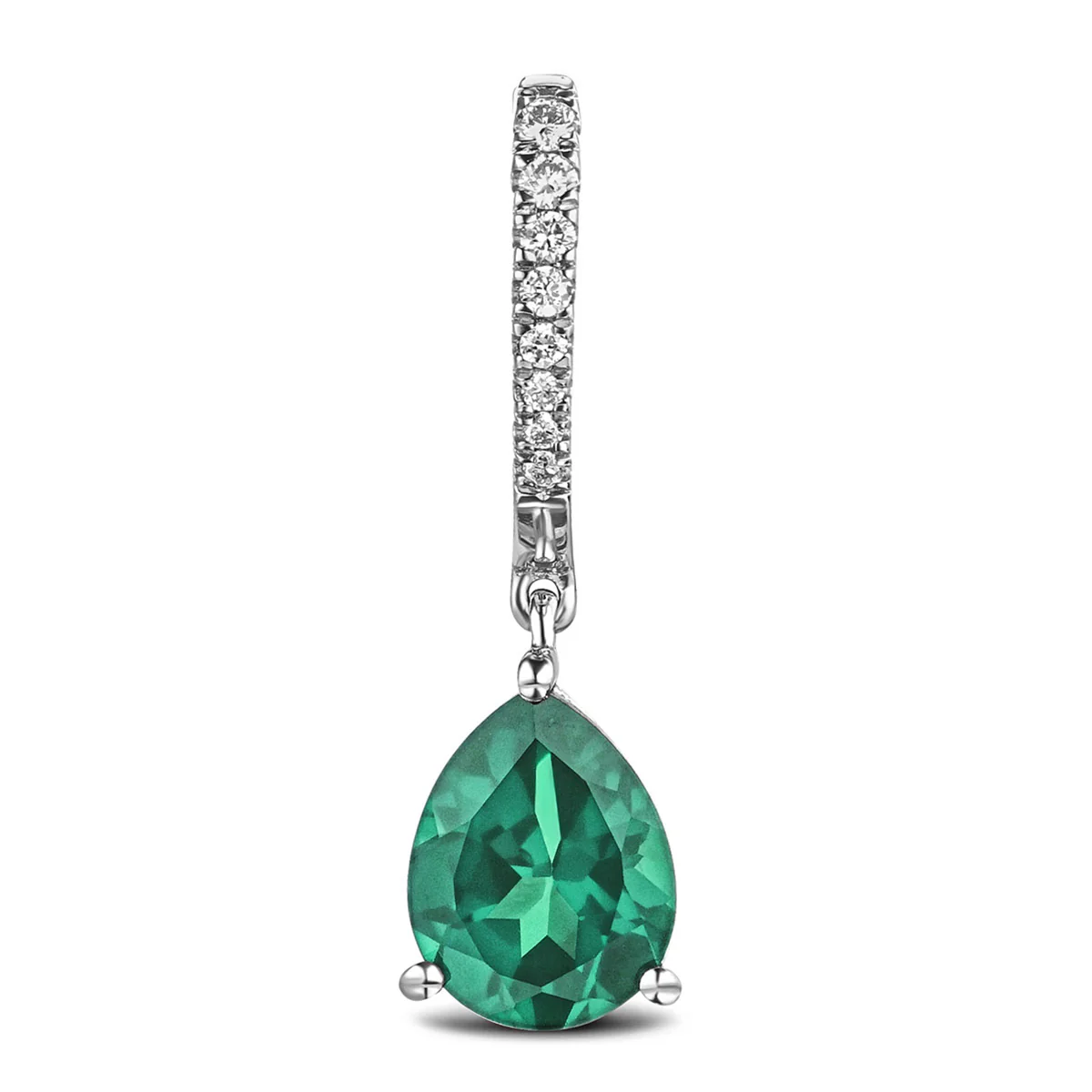 Astra 4.60ct Lab Emerald and Diamond Drop Pear Cut Earrings in Silver - Image 4