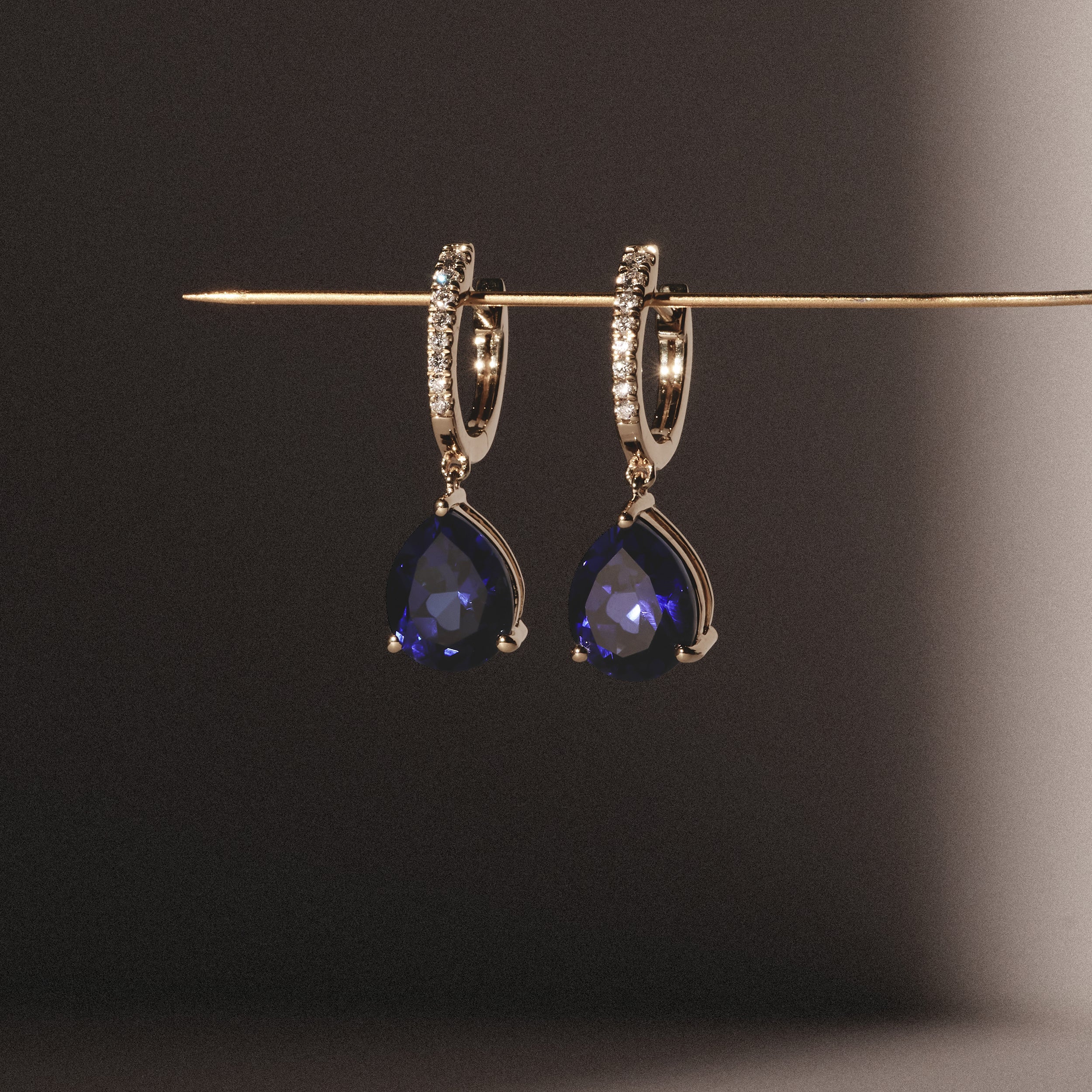 Astra 6.50ct Lab Sapphire and Diamond Drop Pear Cut Earrings in 18K Gold Vermeil - Image 4