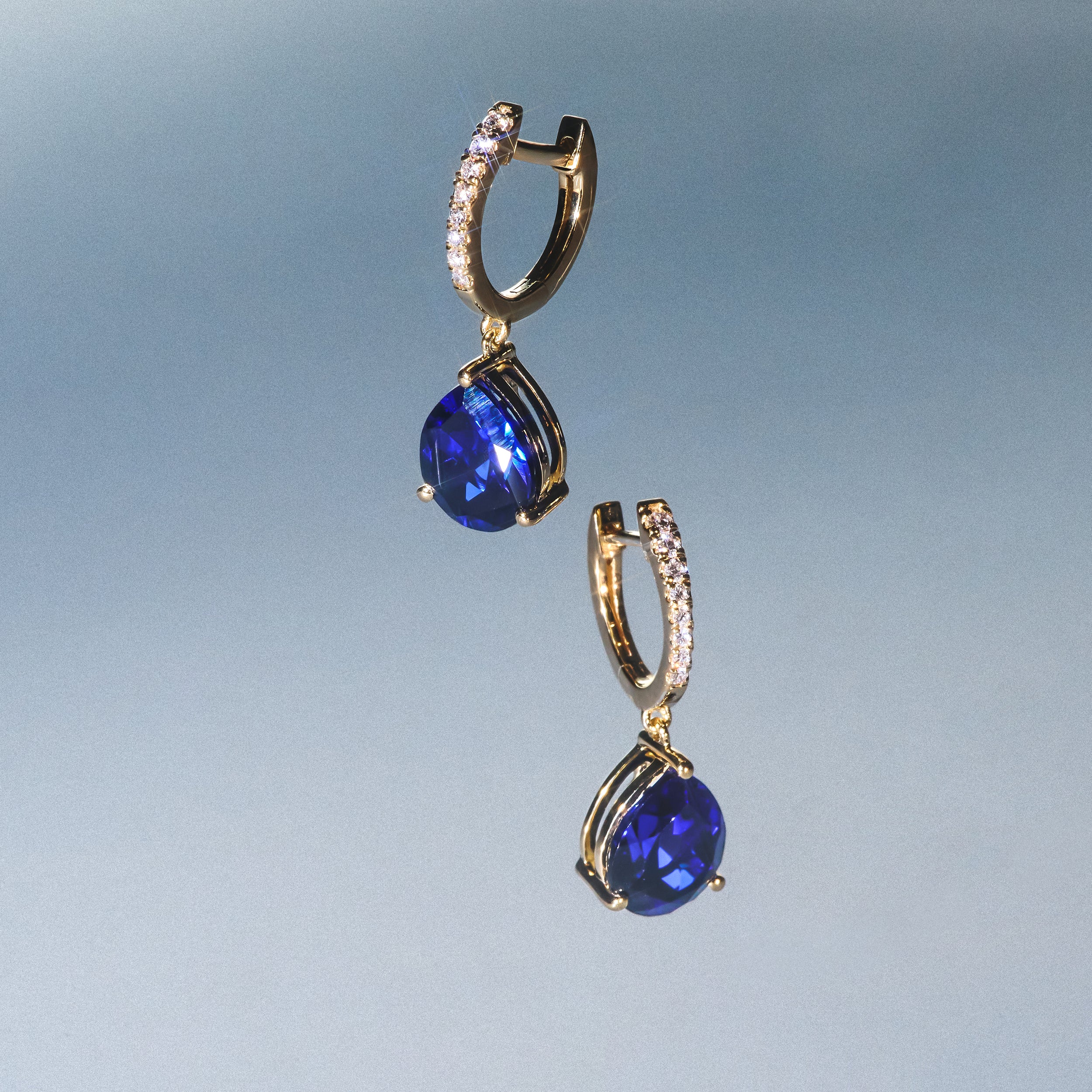 Astra 6.50ct Lab Sapphire and Diamond Drop Pear Cut Earrings in 18K Gold Vermeil - Image 5