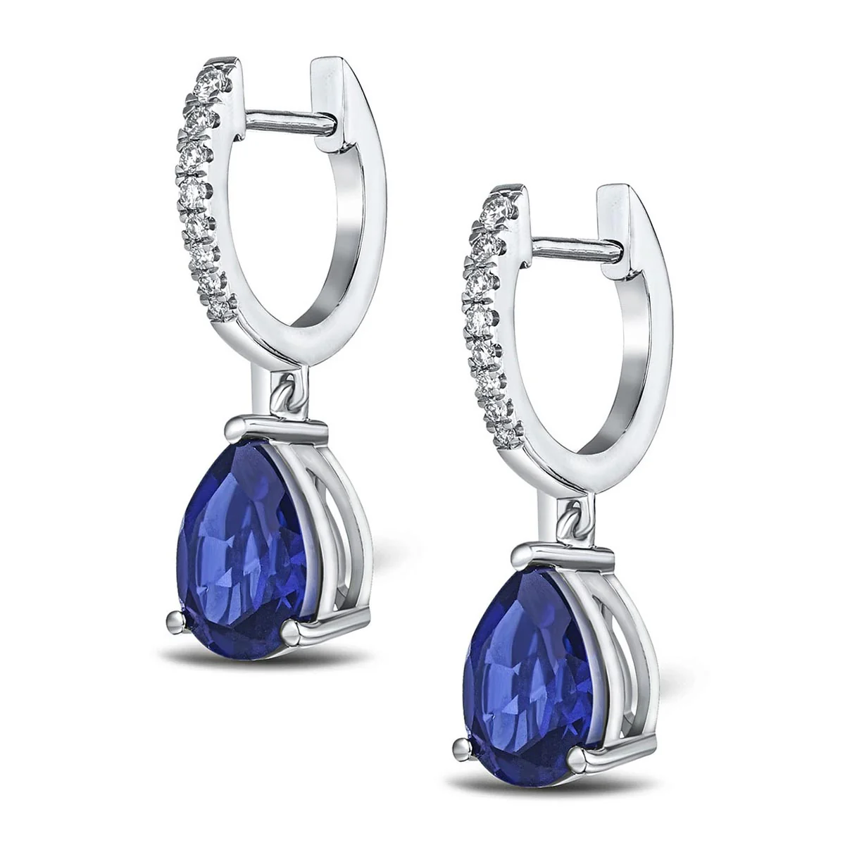 Astra 6.50ct Lab Sapphire and Diamond Drop Pear Cut Earrings in Silver - Image 3