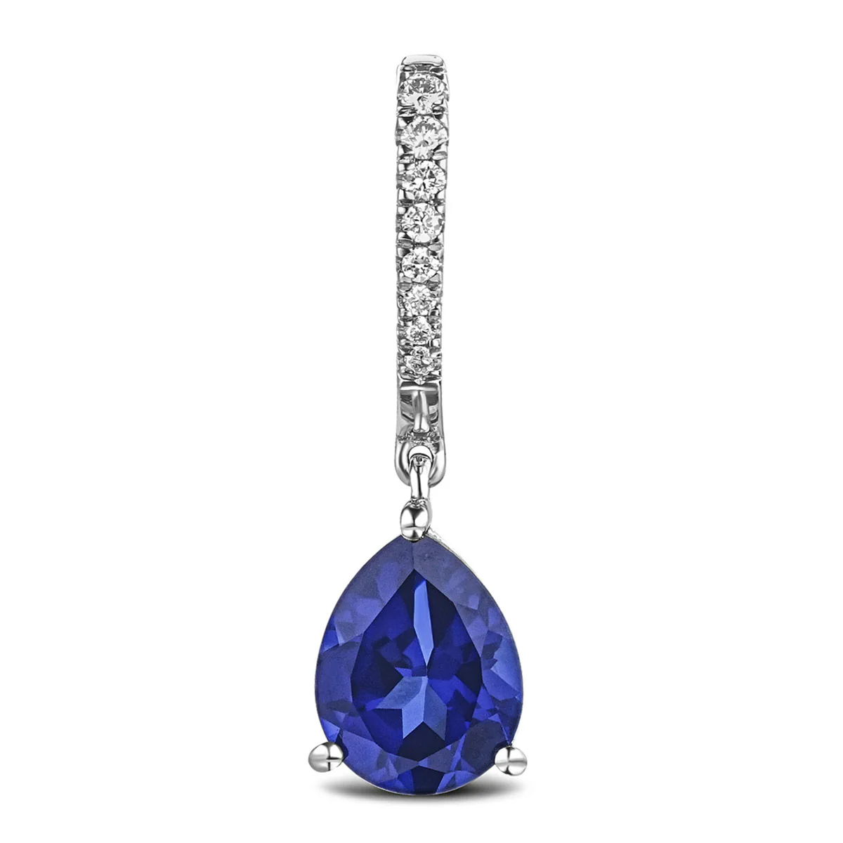 Astra 6.50ct Lab Sapphire and Diamond Drop Pear Cut Earrings in Silver - Image 5