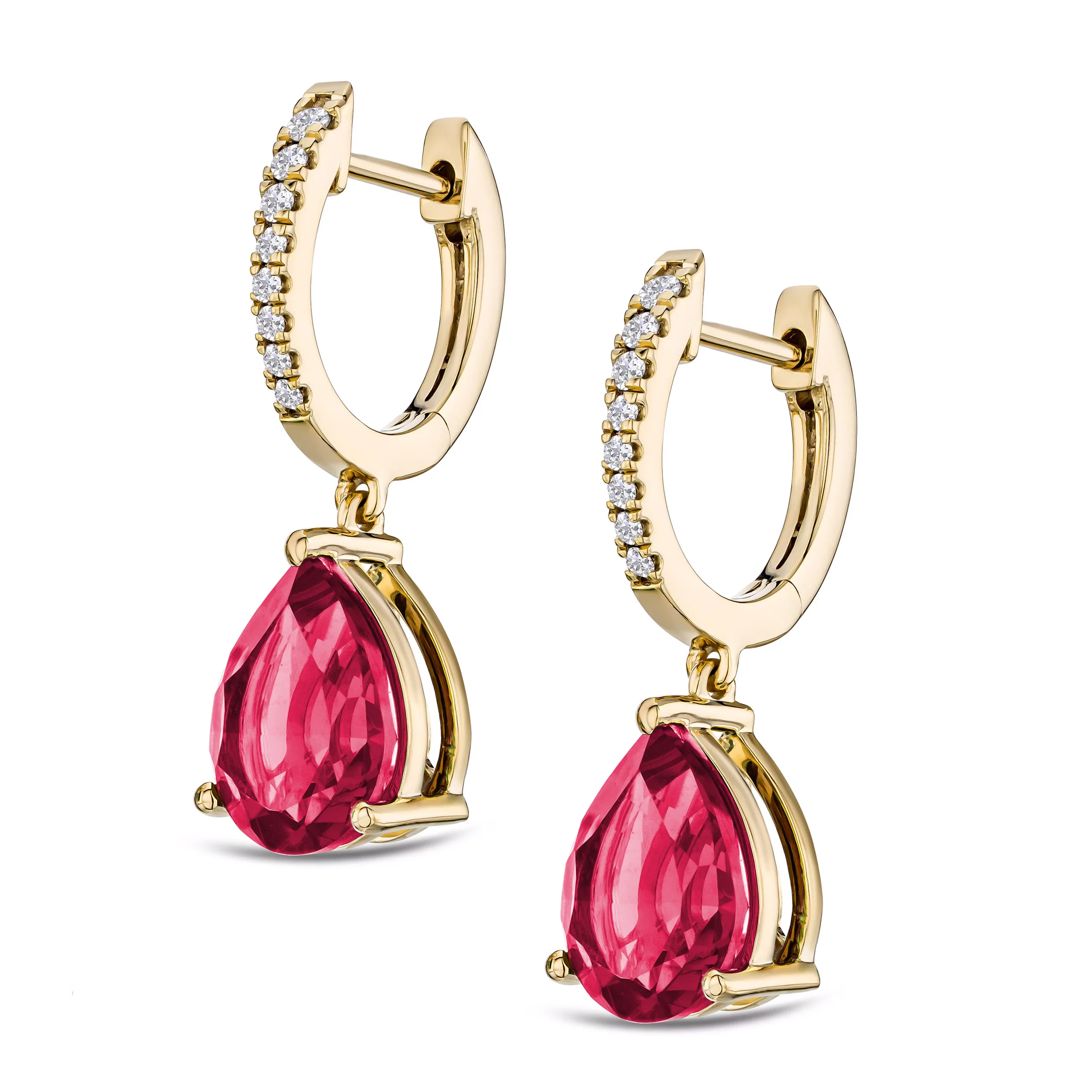 Astra 6.80ct Lab Ruby and Diamond Drop Pear Cut Earrings in 18K Gold Vermeil - Image 3