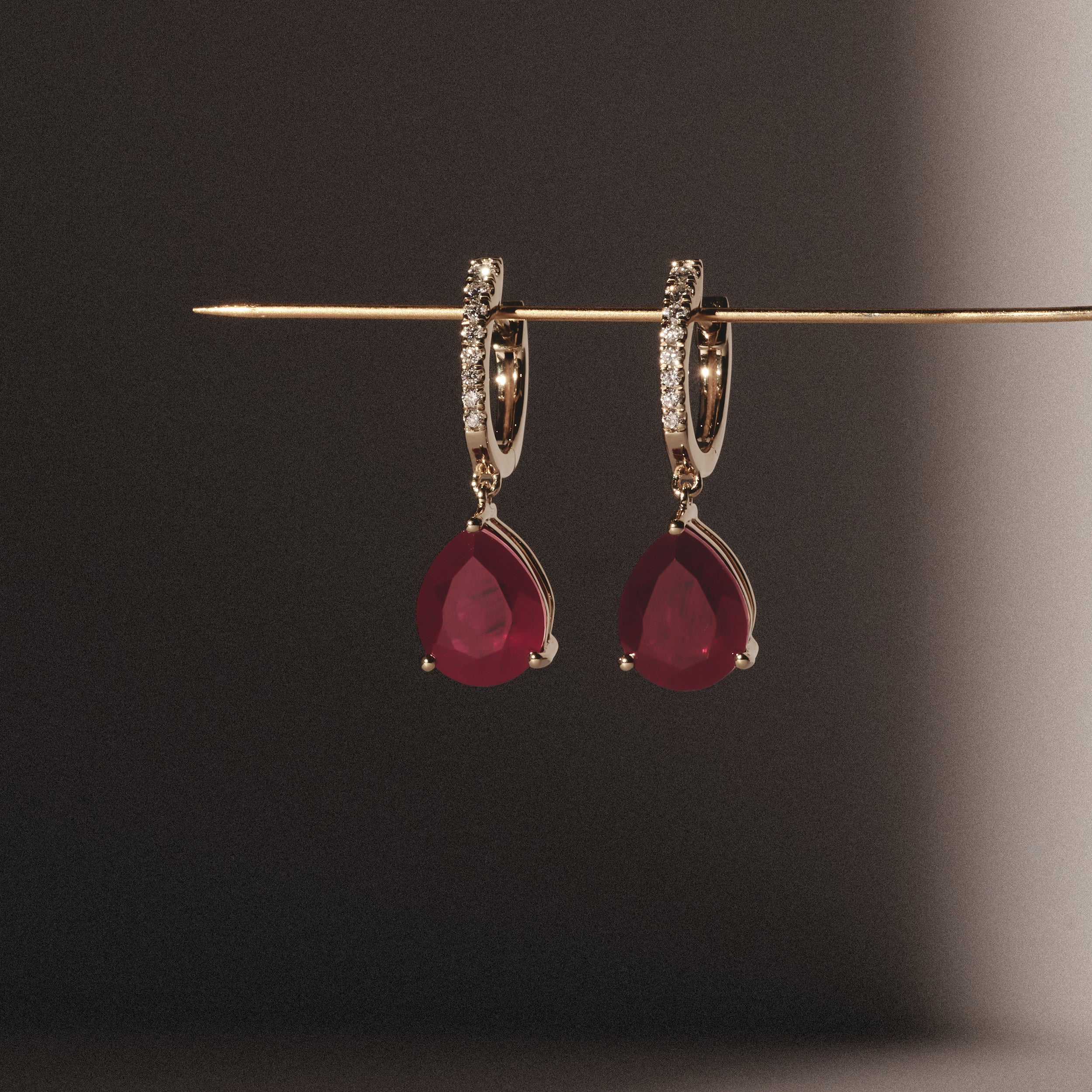 Astra 6.80ct Lab Ruby and Diamond Drop Pear Cut Earrings in 18K Gold Vermeil - Image 4