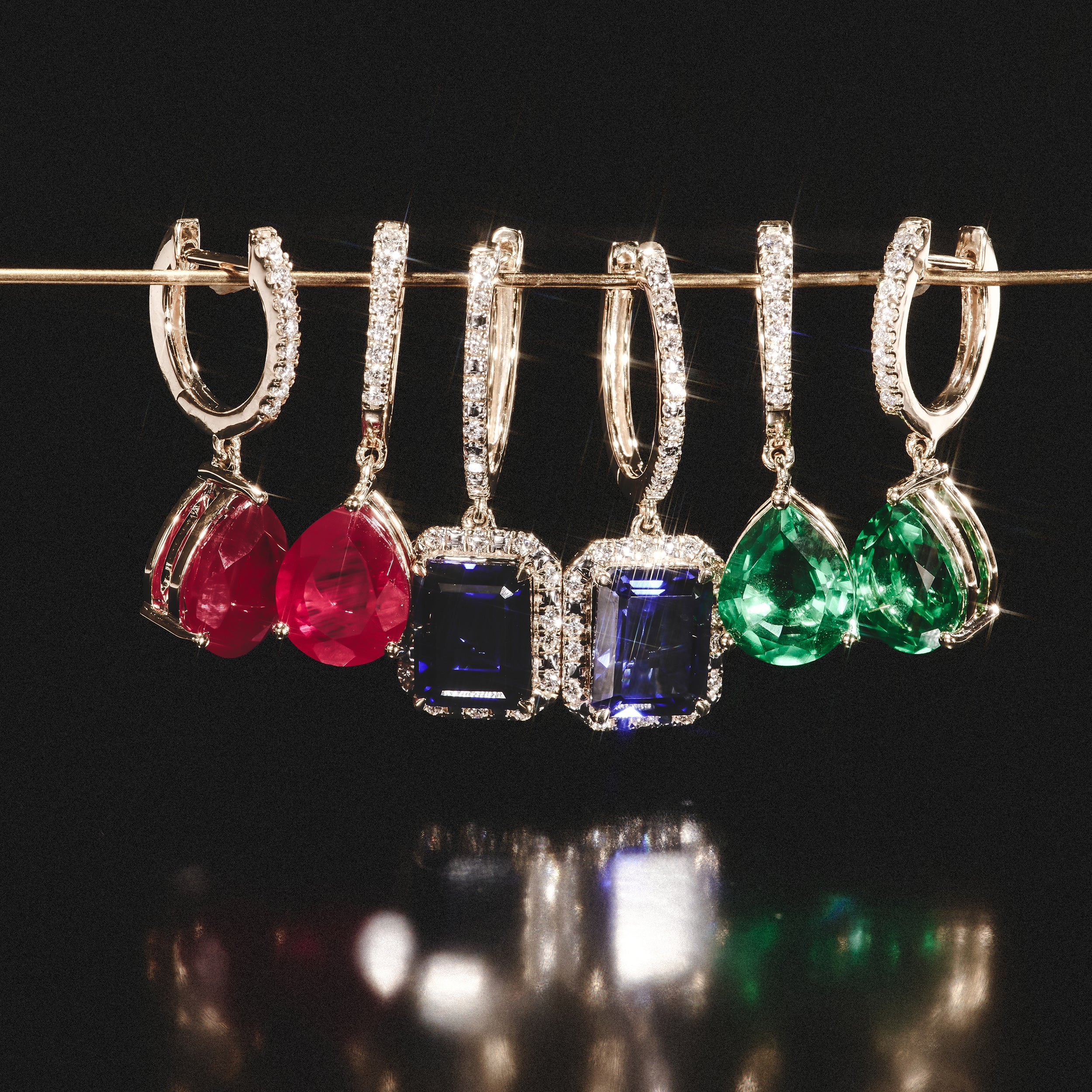 Astra 6.80ct Lab Ruby and Diamond Drop Pear Cut Earrings in 18K Gold Vermeil - Image 5