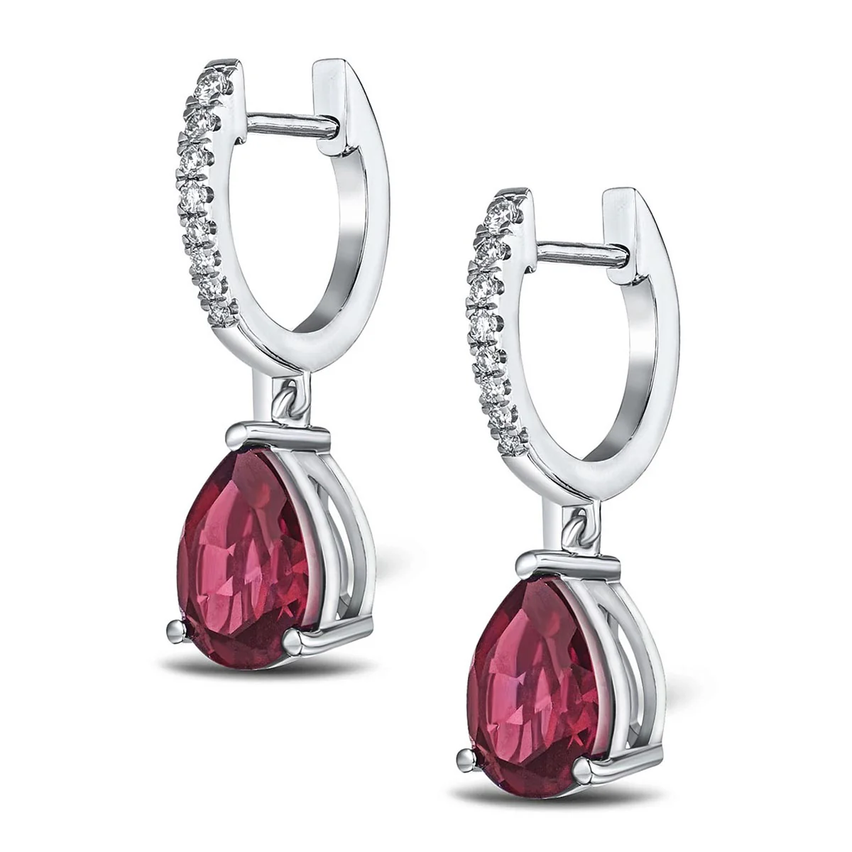 Astra 6.80ct Lab Ruby and Diamond Drop Pear Cut Earrings in Silver - Image 3