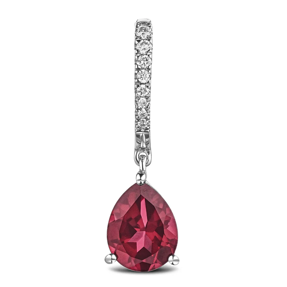 Astra 6.80ct Lab Ruby and Diamond Drop Pear Cut Earrings in Silver - Image 4