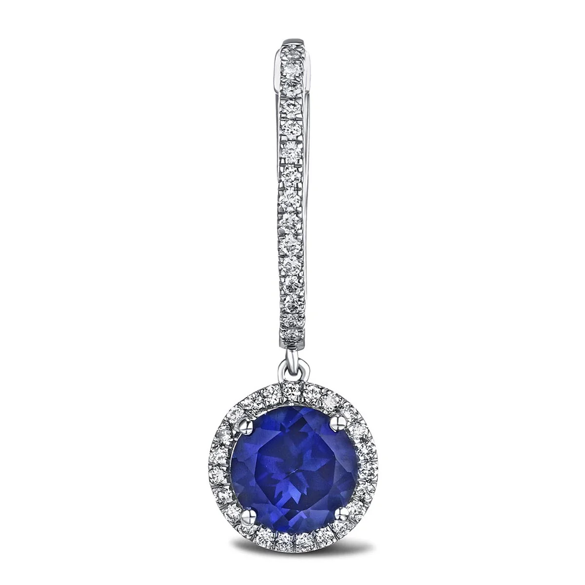 Astra 7.00ct Lab Sapphire and Diamond Drop Halo Round Cut Earrings in Silver - Image 5
