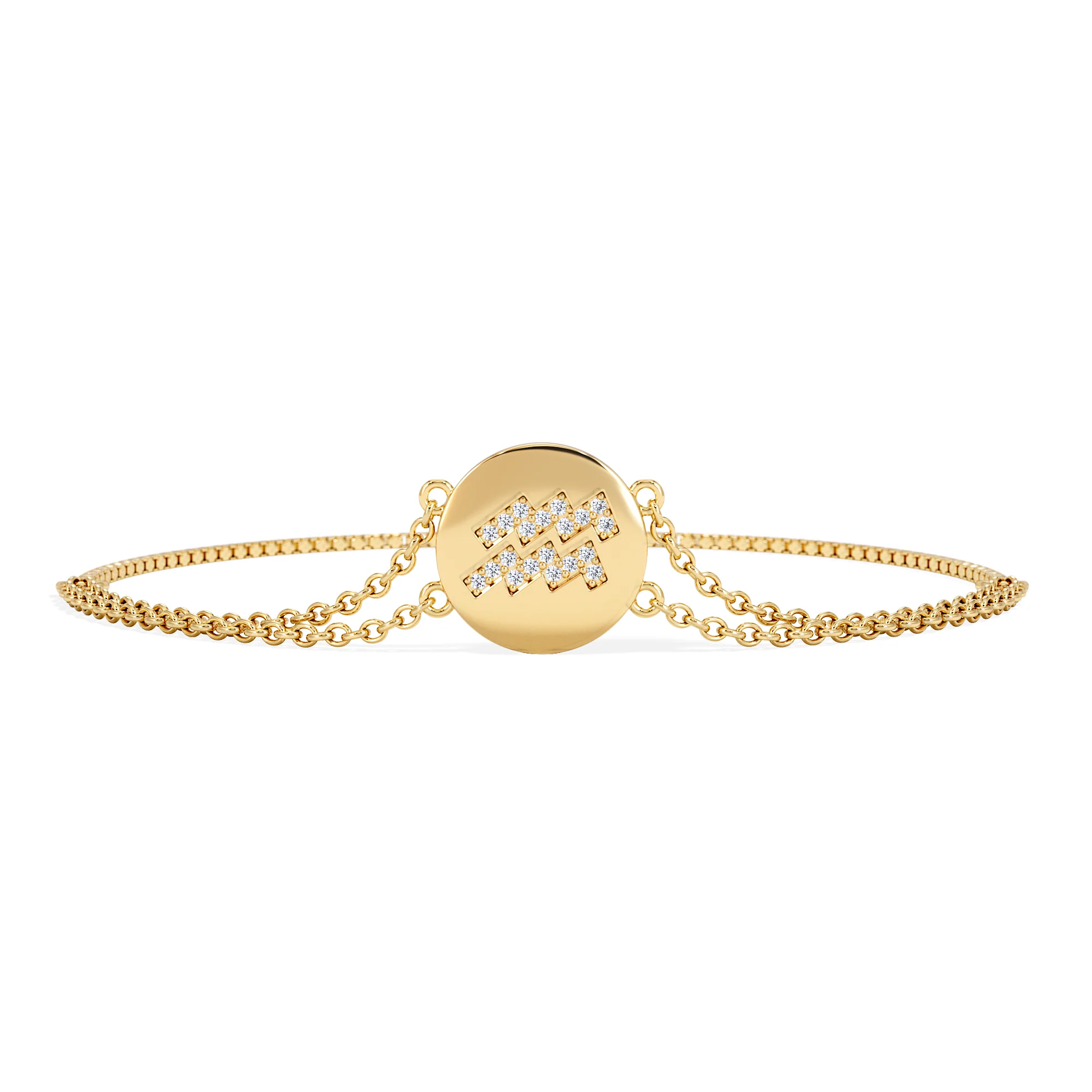 Astrology Aquarius 0.07ct Lab Grown Diamond Adjustable Medallion Bracelet 18K Gold Vermeil - Image 3