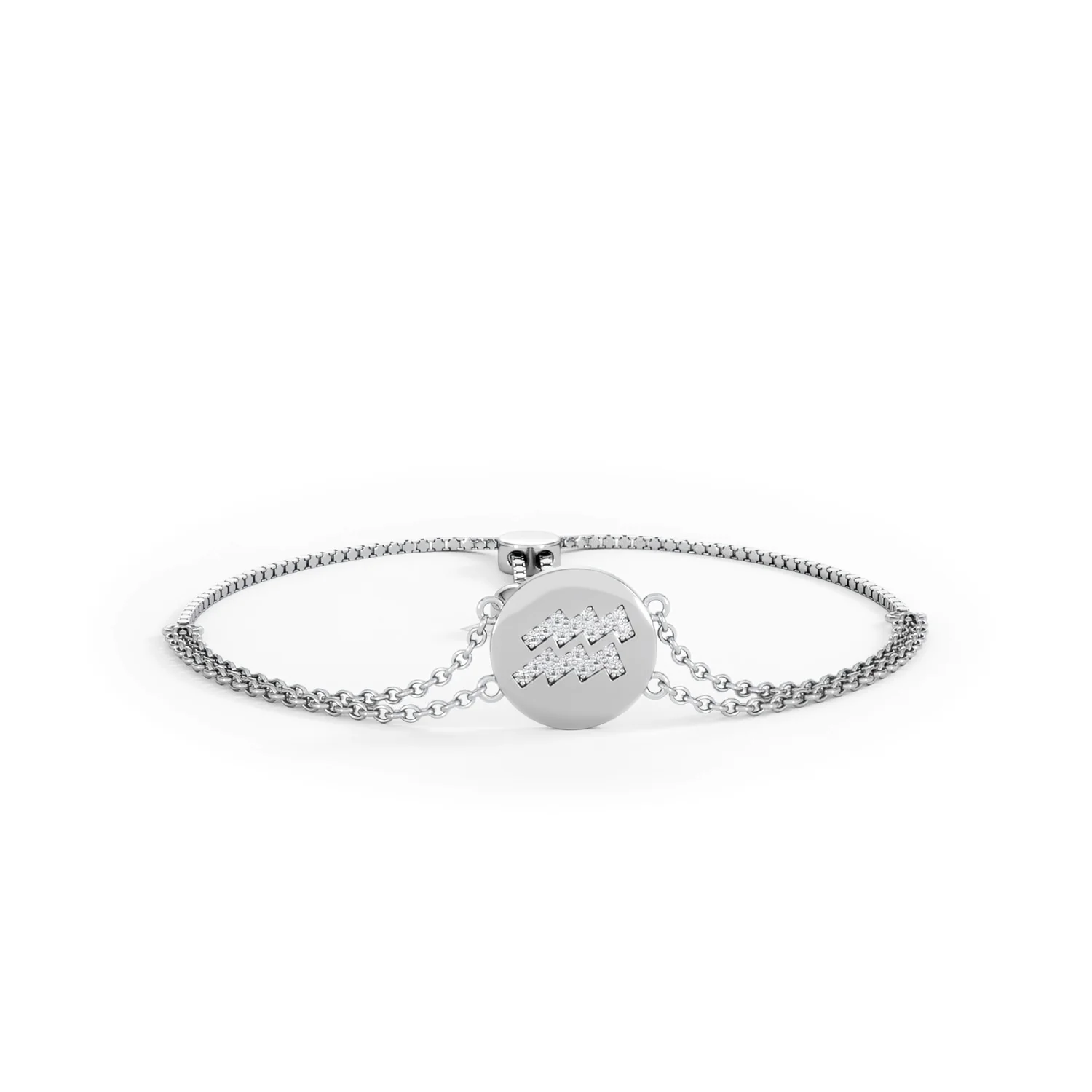 Astrology Aquarius 0.07ct Lab Grown Diamond Adjustable Medallion Bracelet Sterling Silver - Image 10