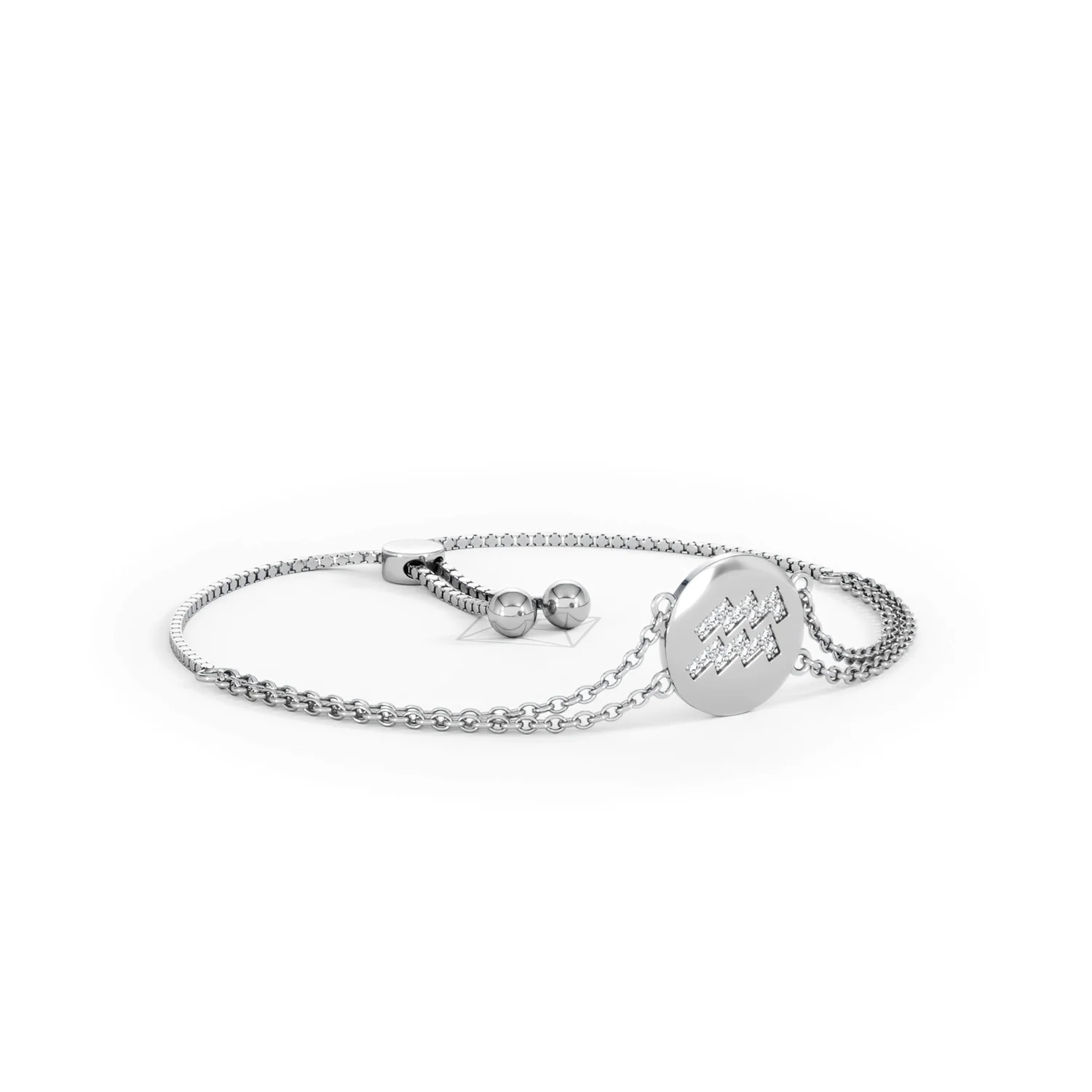 Astrology Aquarius 0.07ct Lab Grown Diamond Adjustable Medallion Bracelet Sterling Silver - Image 16