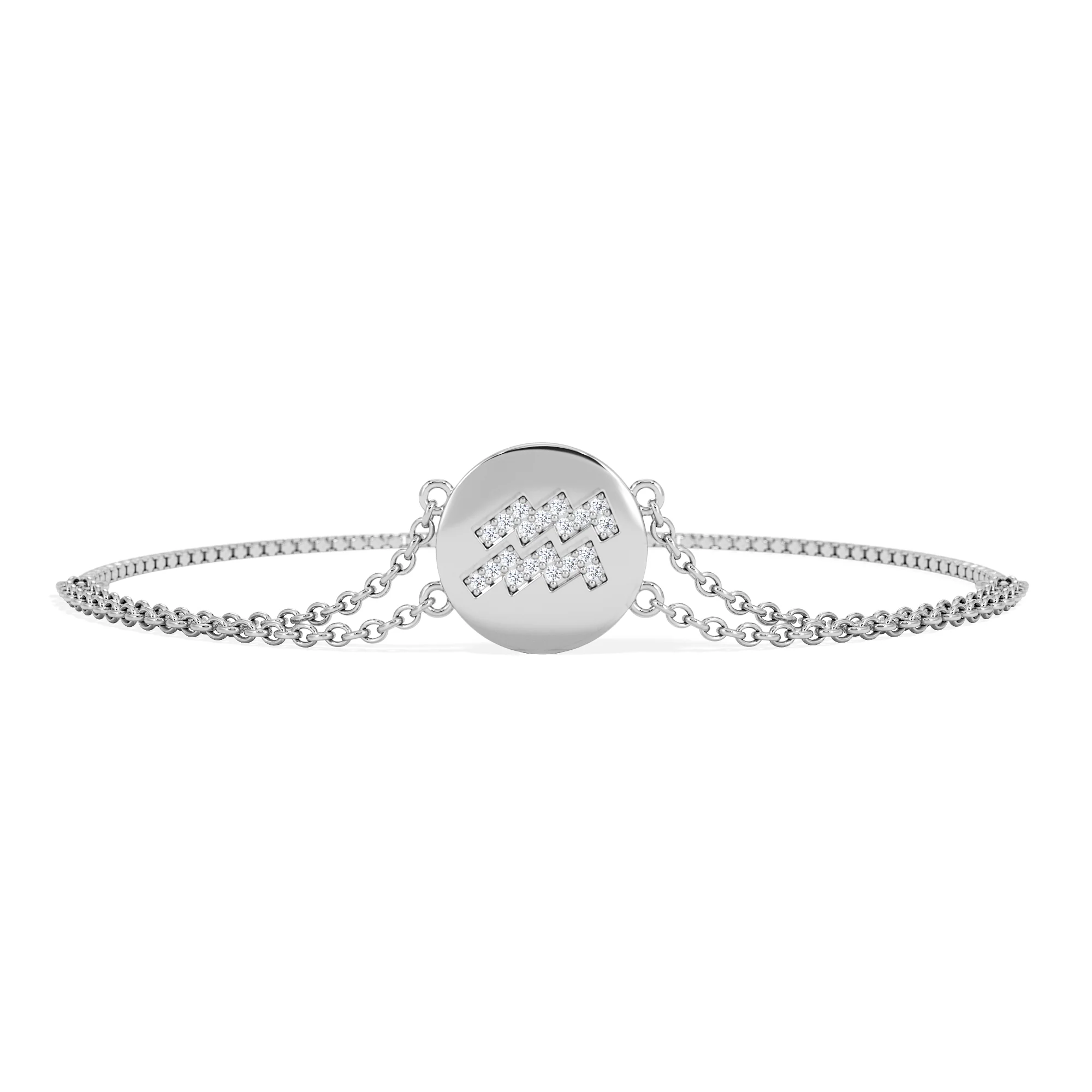 Astrology Aquarius 0.07ct Lab Grown Diamond Adjustable Medallion Bracelet Sterling Silver - Image 3