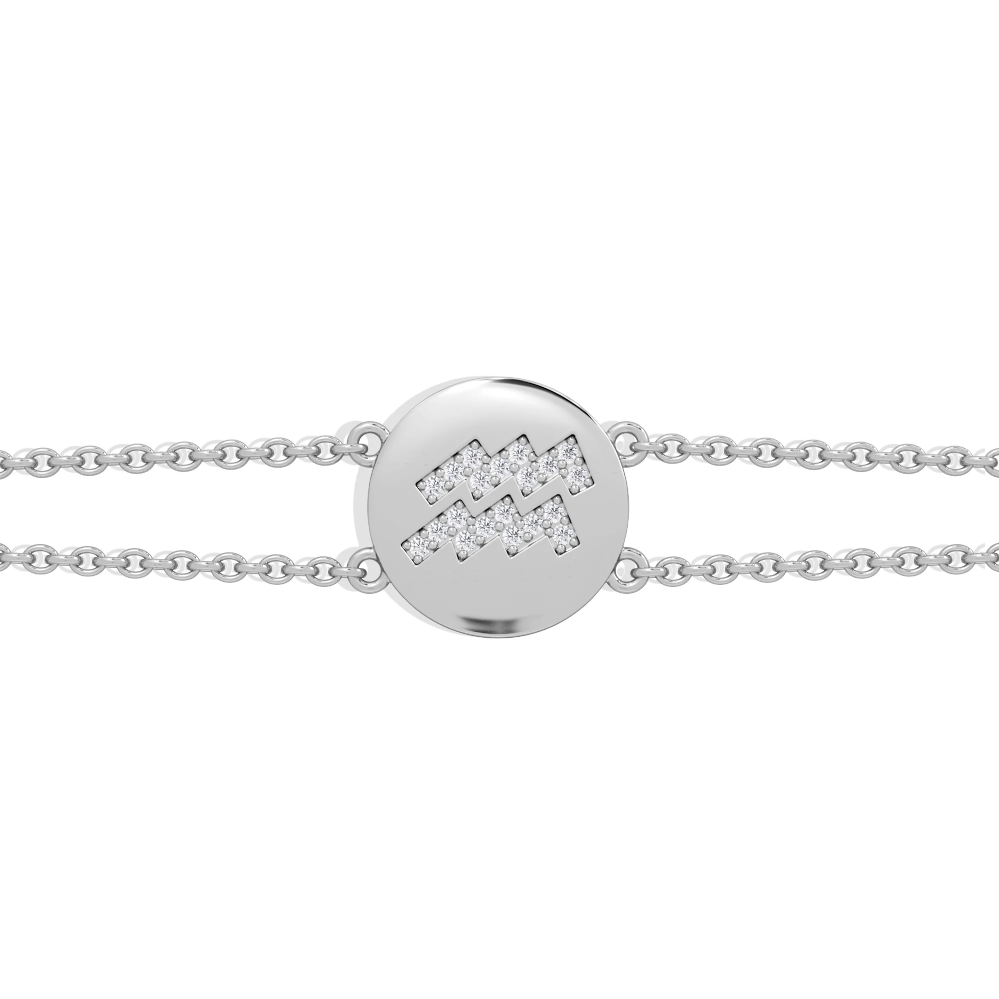 Astrology Aquarius 0.07ct Lab Grown Diamond Adjustable Medallion Bracelet Sterling Silver - Image 5