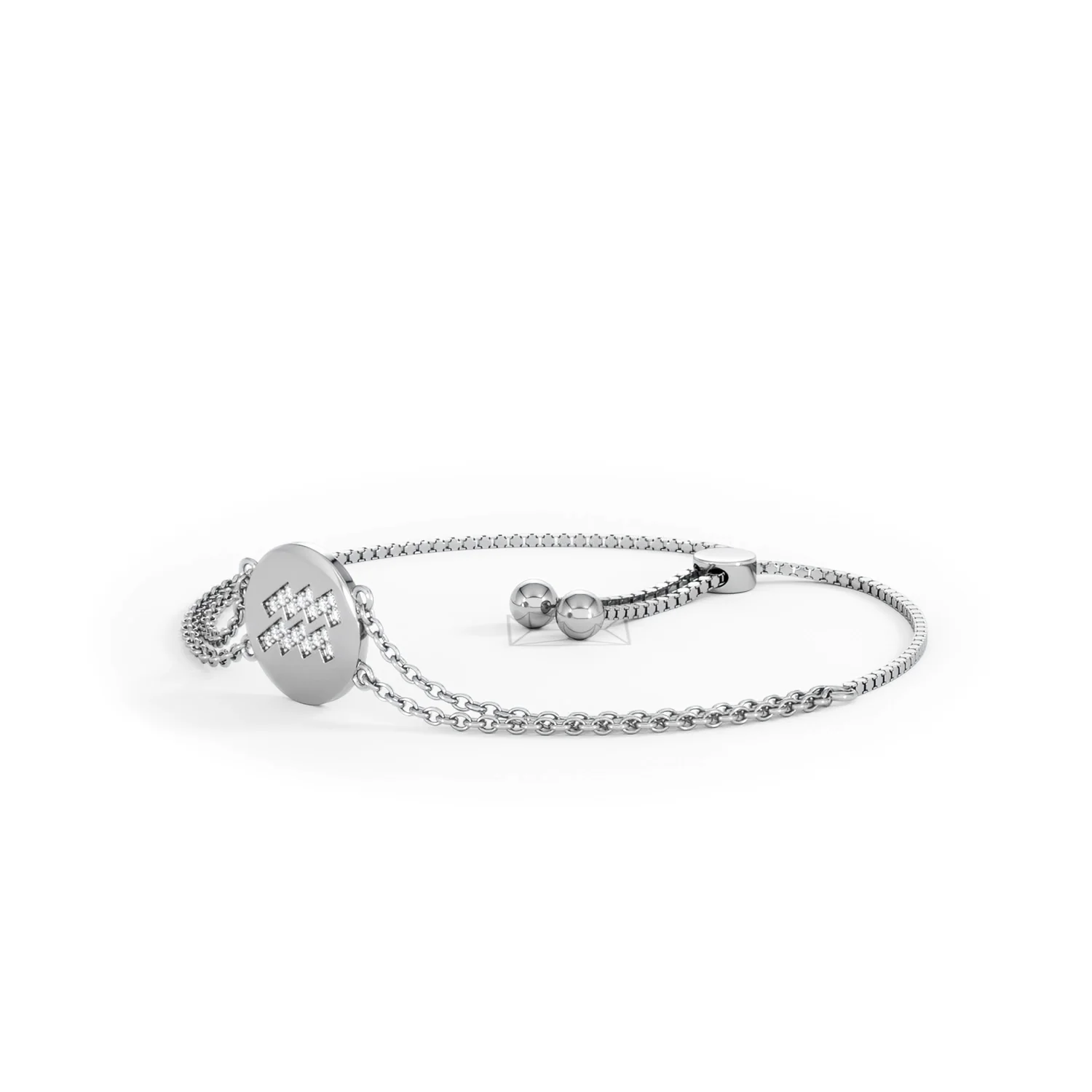 Astrology Aquarius 0.07ct Lab Grown Diamond Adjustable Medallion Bracelet Sterling Silver - Image 79