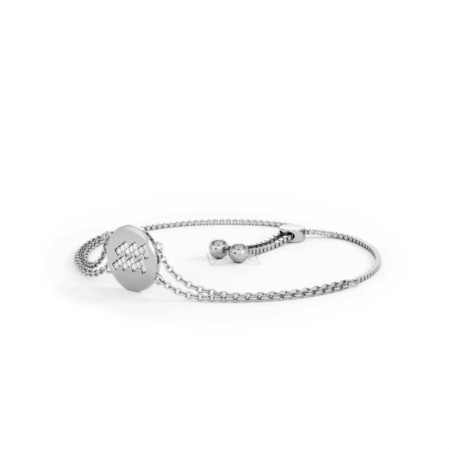 Astrology Aquarius 0.07ct Lab Grown Diamond Adjustable Medallion Bracelet Sterling Silver - Image 80