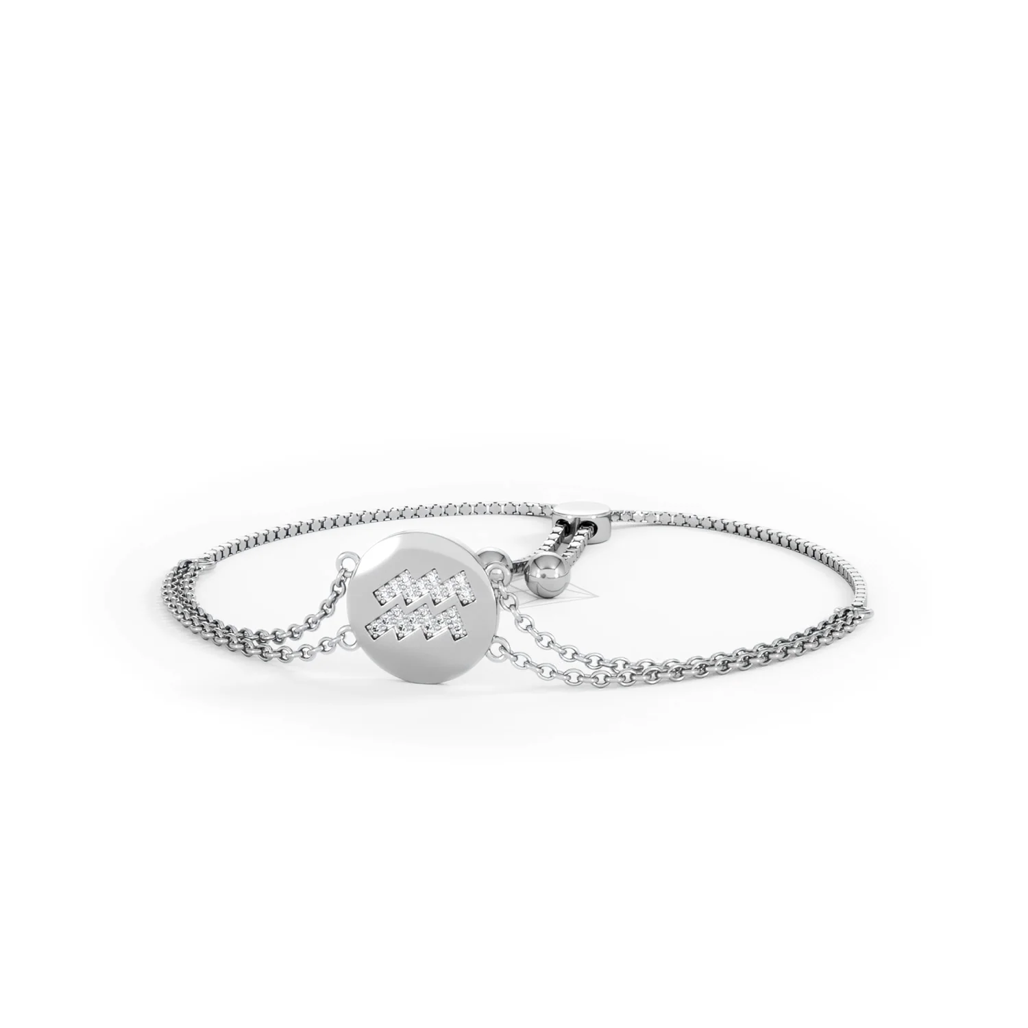 Astrology Aquarius 0.07ct Lab Grown Diamond Adjustable Medallion Bracelet Sterling Silver - Image 85