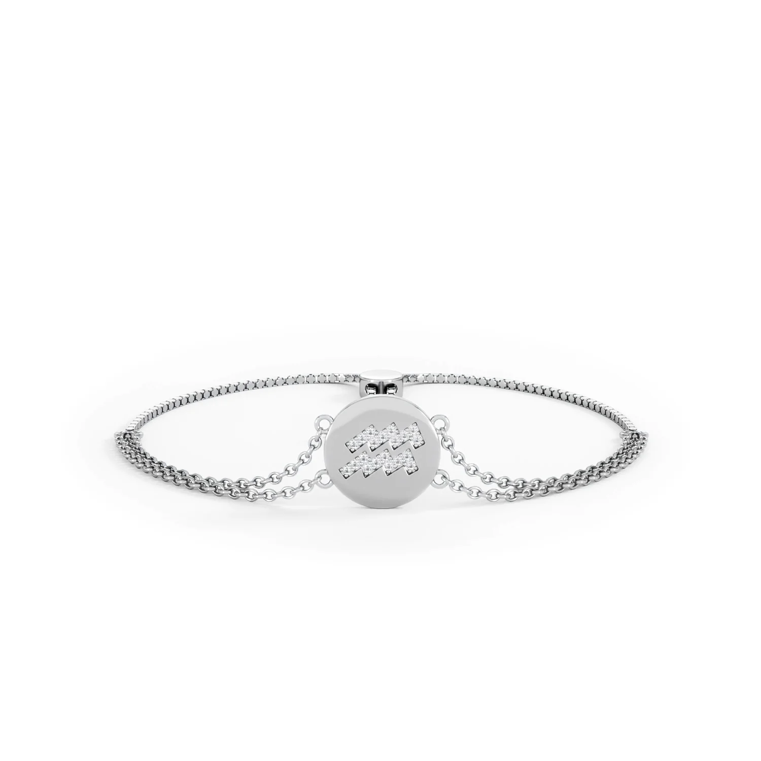 Astrology Aquarius 0.07ct Lab Grown Diamond Adjustable Medallion Bracelet Sterling Silver - Image 9