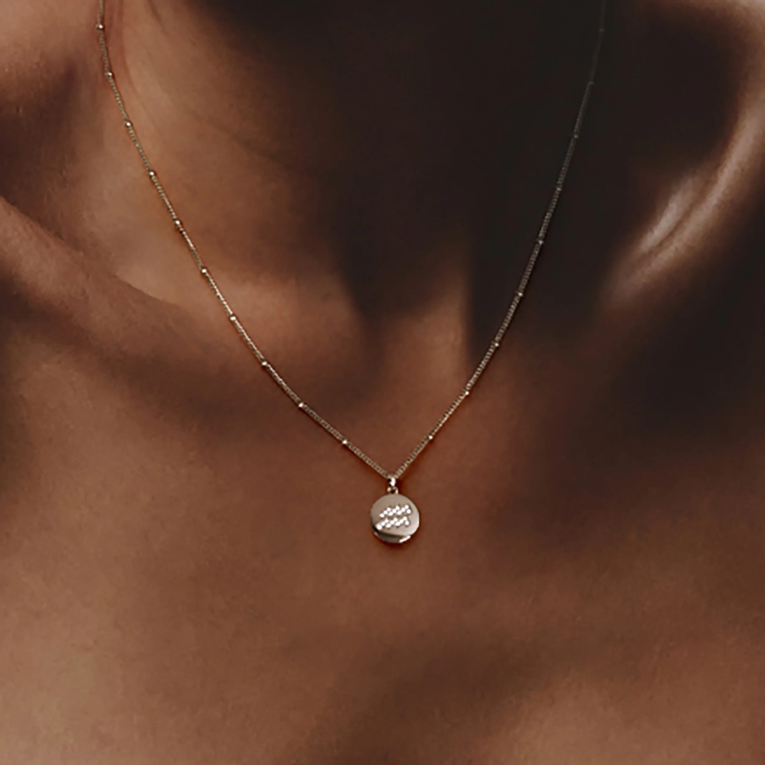 Astrology Aquarius 0.07ct Lab Grown Diamond Medallion Pendant Necklace in 18K Gold Vermeil - Image 4