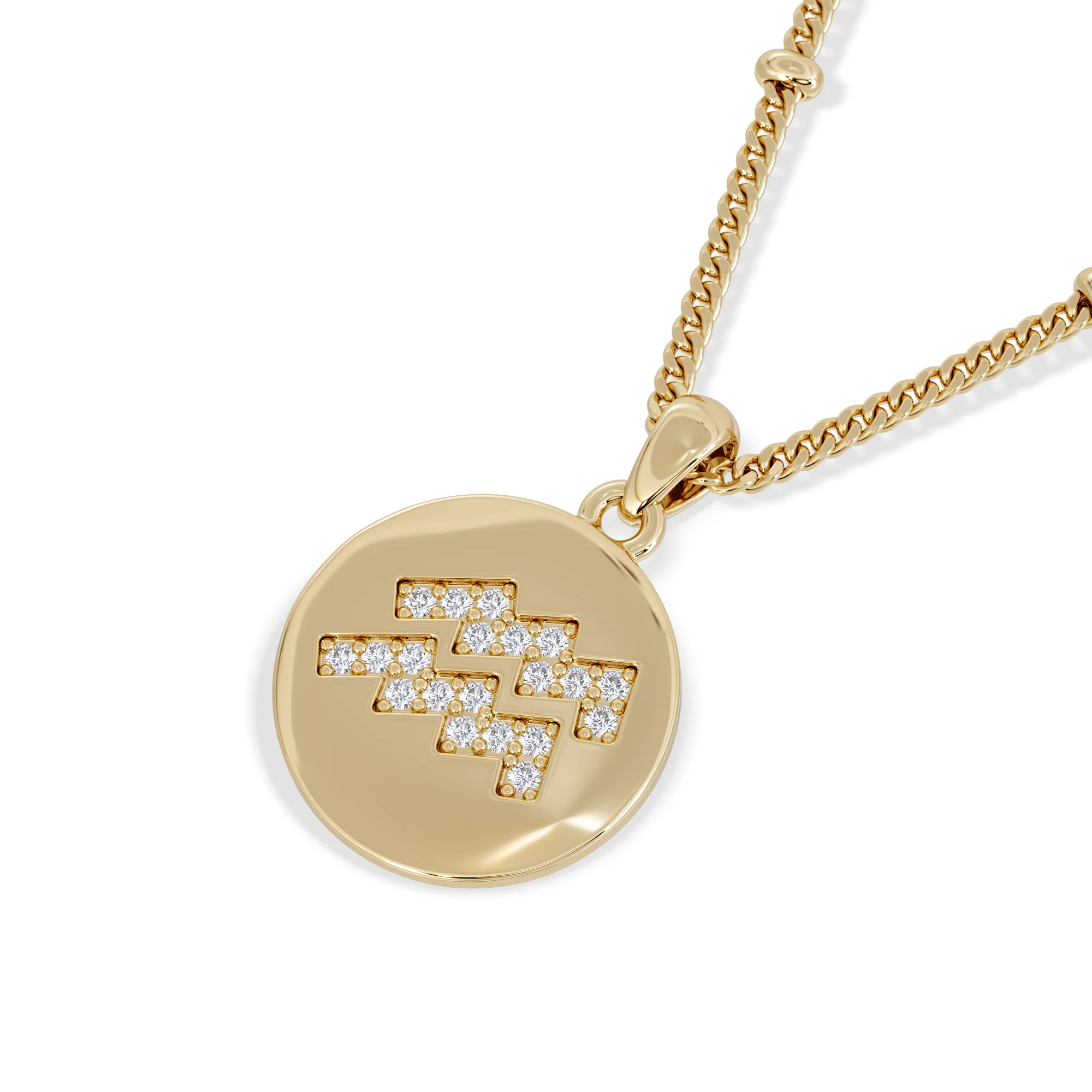Astrology Aquarius 0.07ct Lab Grown Diamond Medallion Pendant Necklace in 18K Gold Vermeil - Image 5