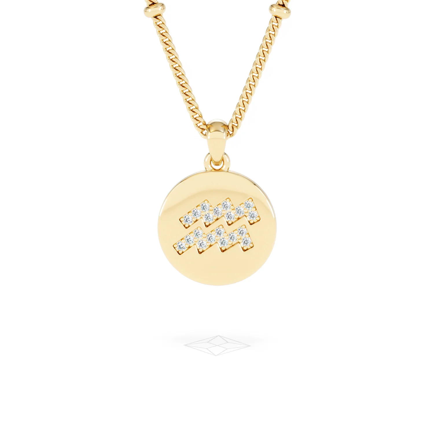 Astrology Aquarius 0.07ct Lab Grown Diamond Medallion Pendant Necklace in 18K Gold Vermeil - Image 88