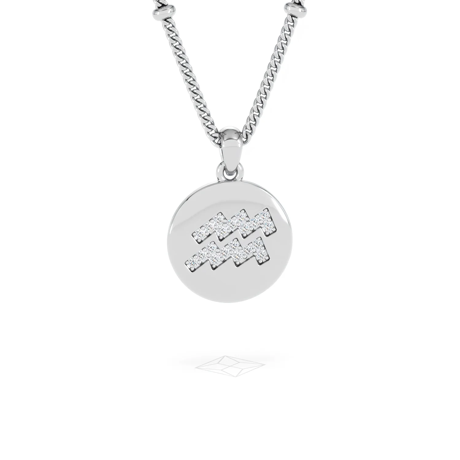 Astrology Aquarius 0.07ct Lab Grown Diamond Medallion Pendant Necklace in Sterling Silver - Image 11