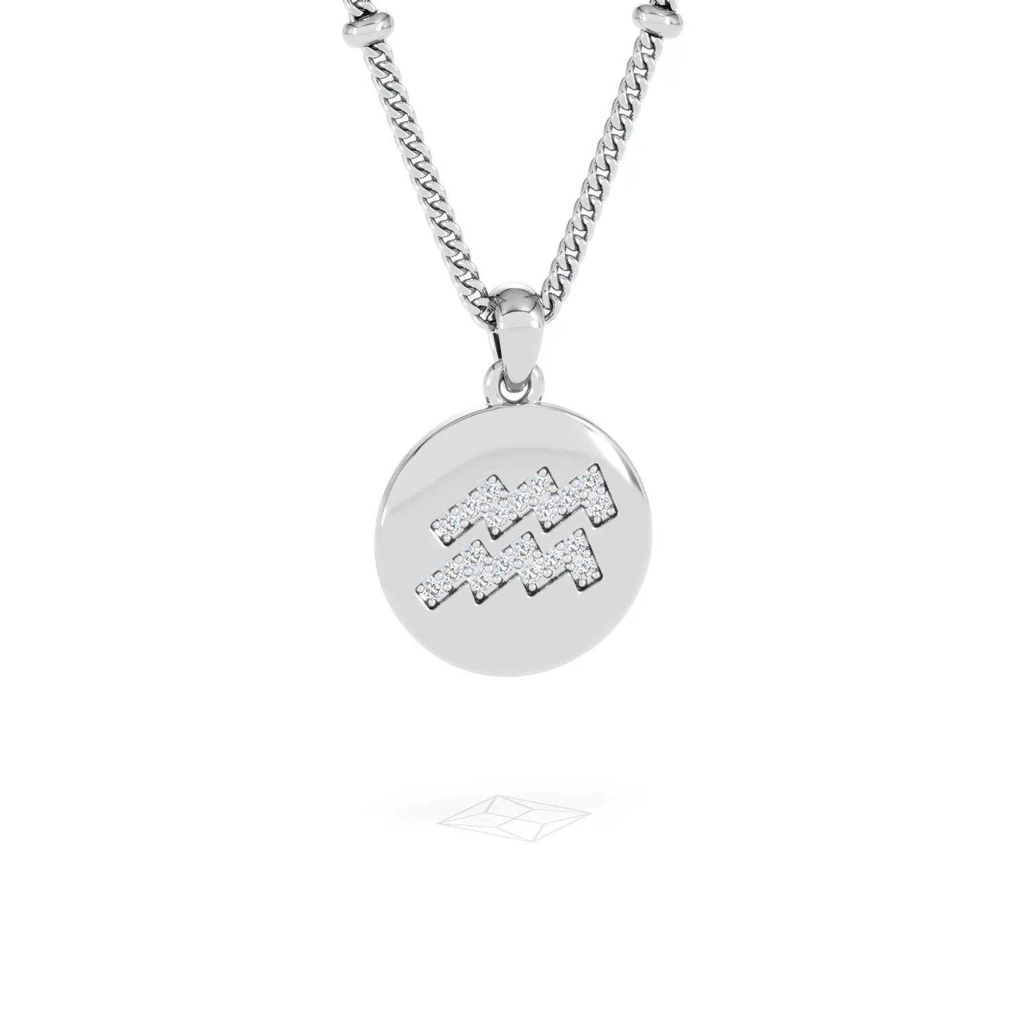 Astrology Aquarius 0.07ct Lab Grown Diamond Medallion Pendant Necklace in Sterling Silver - Image 12