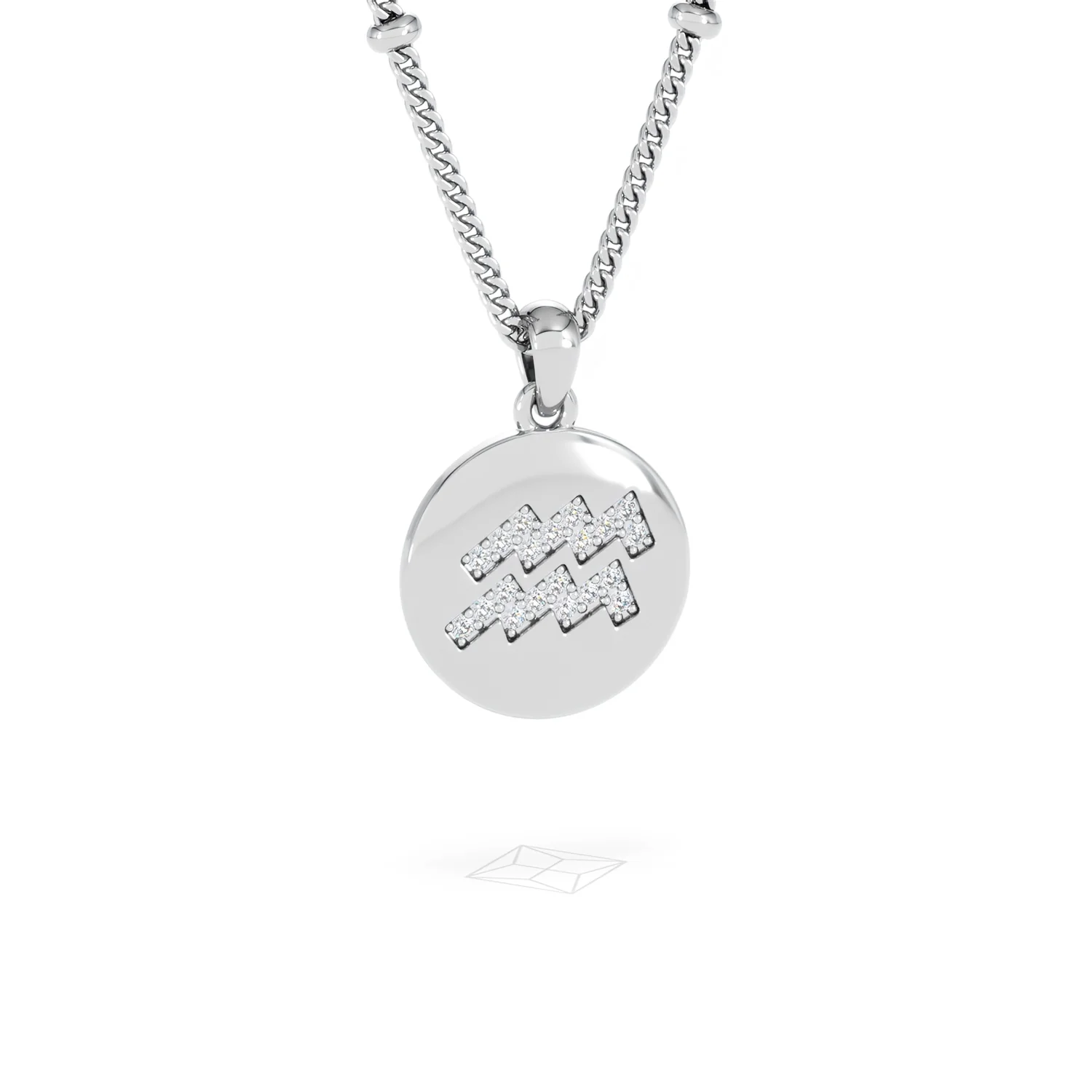Astrology Aquarius 0.07ct Lab Grown Diamond Medallion Pendant Necklace in Sterling Silver - Image 13