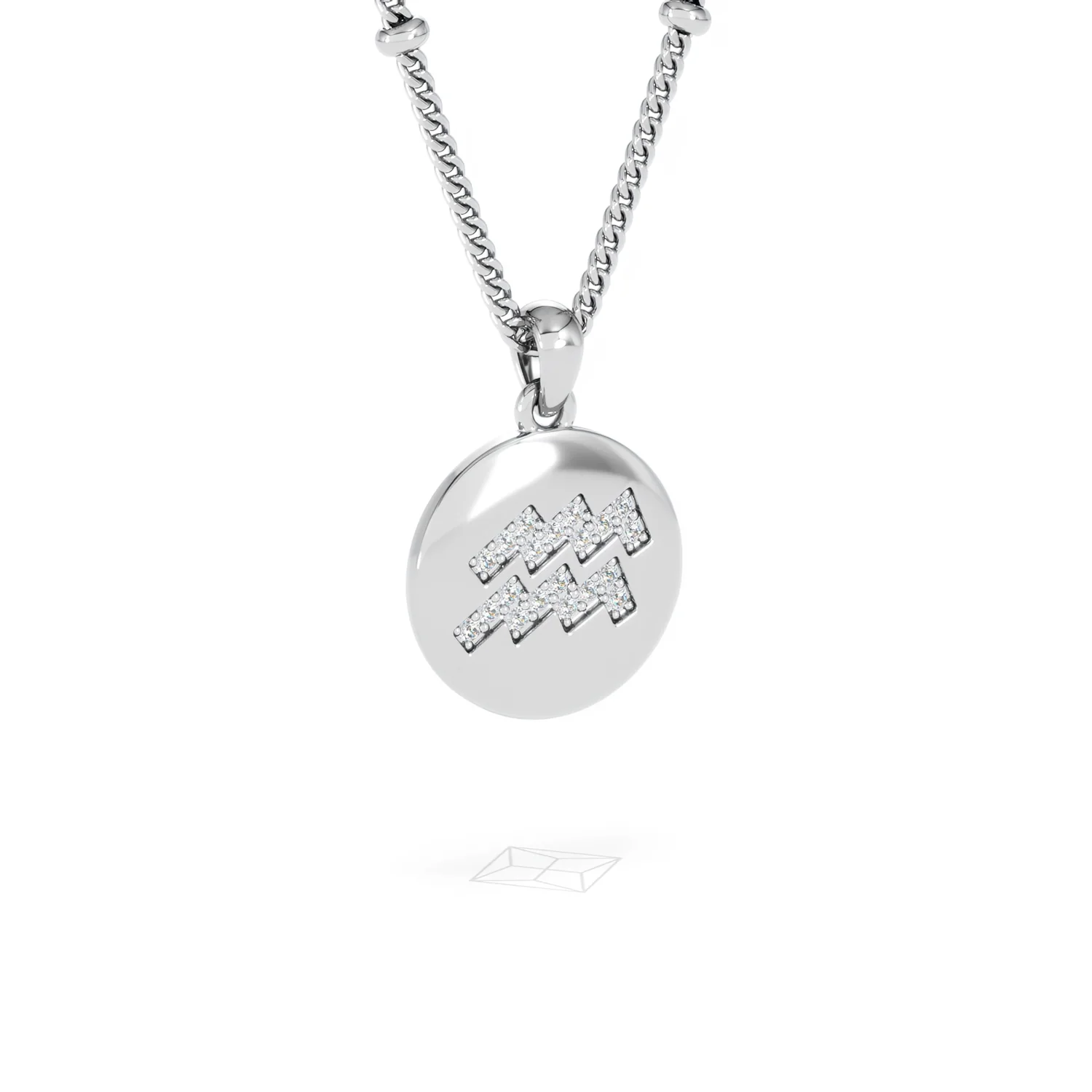 Astrology Aquarius 0.07ct Lab Grown Diamond Medallion Pendant Necklace in Sterling Silver - Image 15