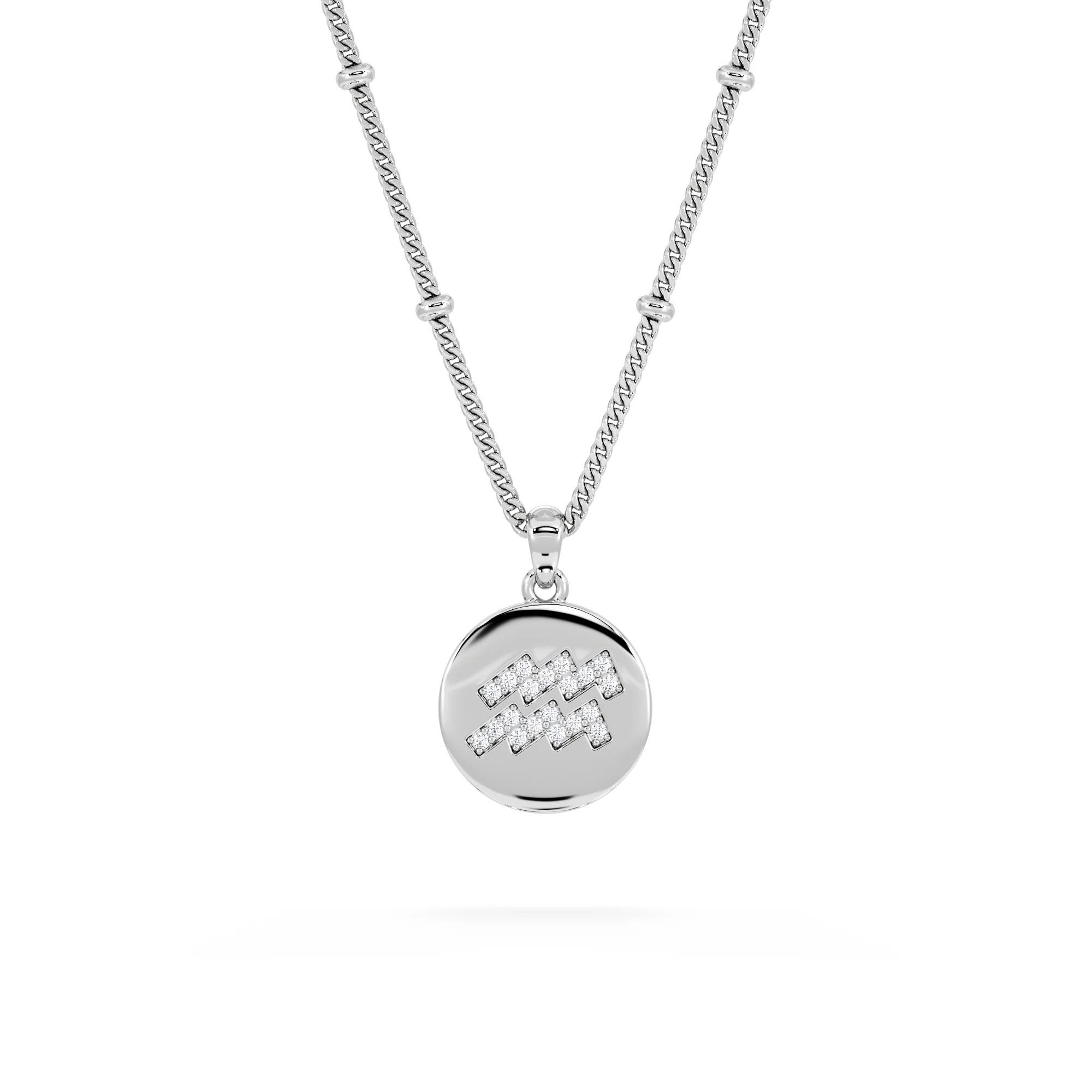 Astrology Aquarius 0.07ct Lab Grown Diamond Medallion Pendant Necklace in Sterling Silver - Image 3