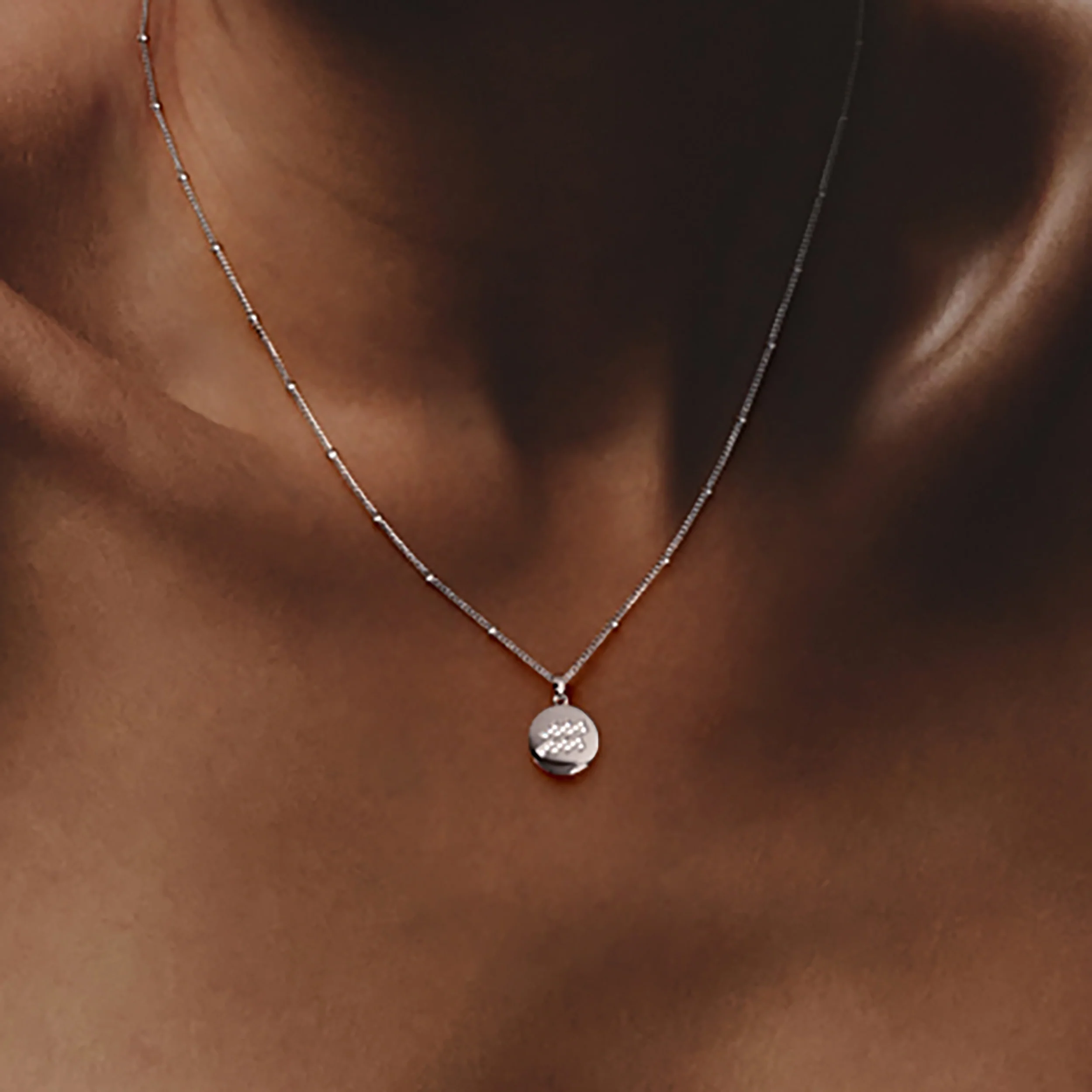 Astrology Aquarius 0.07ct Lab Grown Diamond Medallion Pendant Necklace in Sterling Silver - Image 4