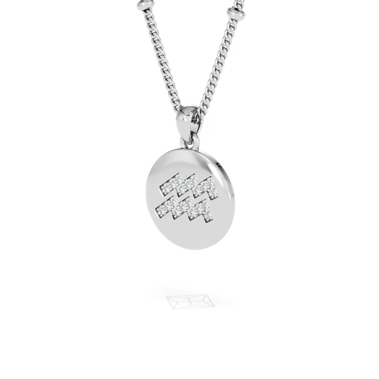 Astrology Aquarius 0.07ct Lab Grown Diamond Medallion Pendant Necklace in Sterling Silver - Image 81