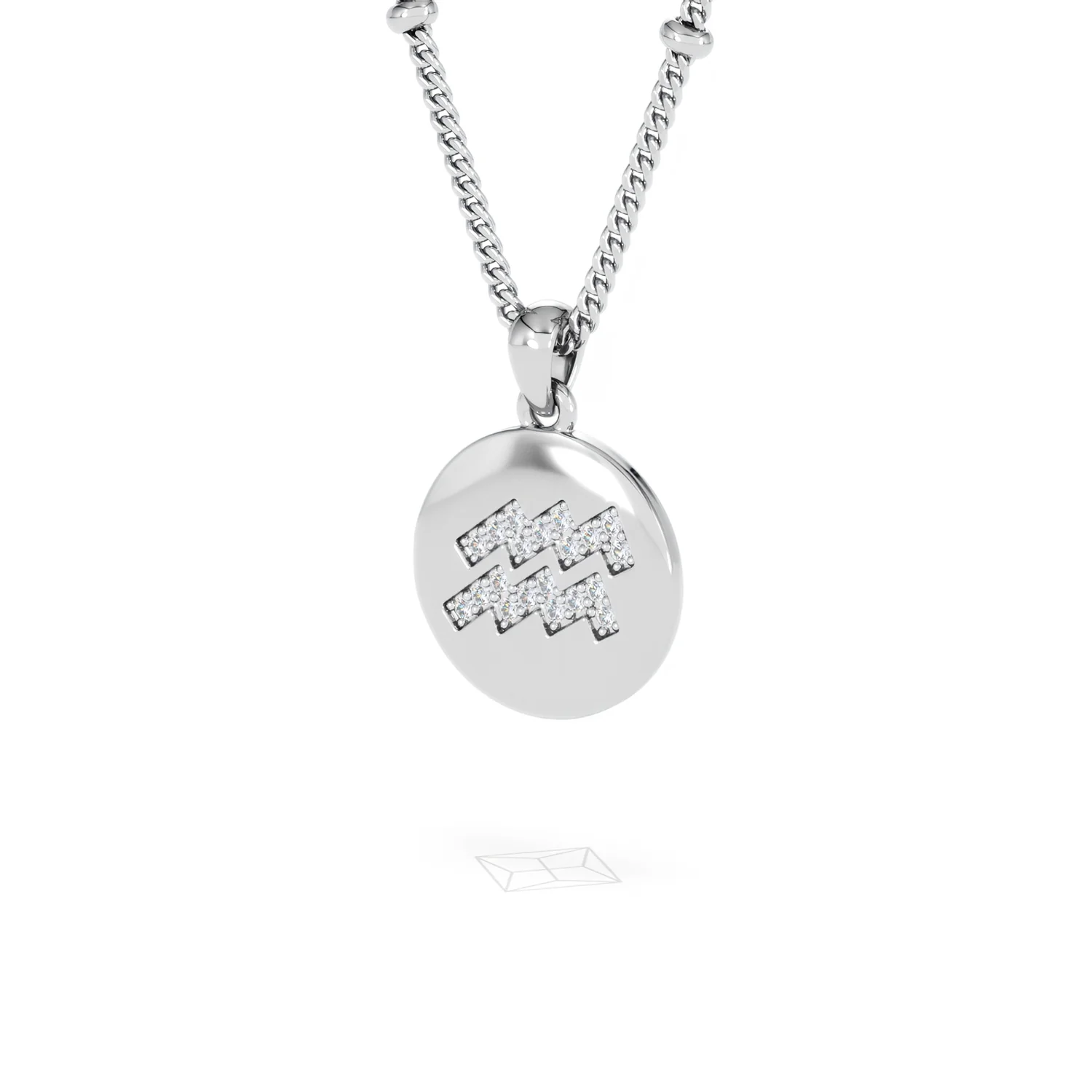 Astrology Aquarius 0.07ct Lab Grown Diamond Medallion Pendant Necklace in Sterling Silver - Image 82