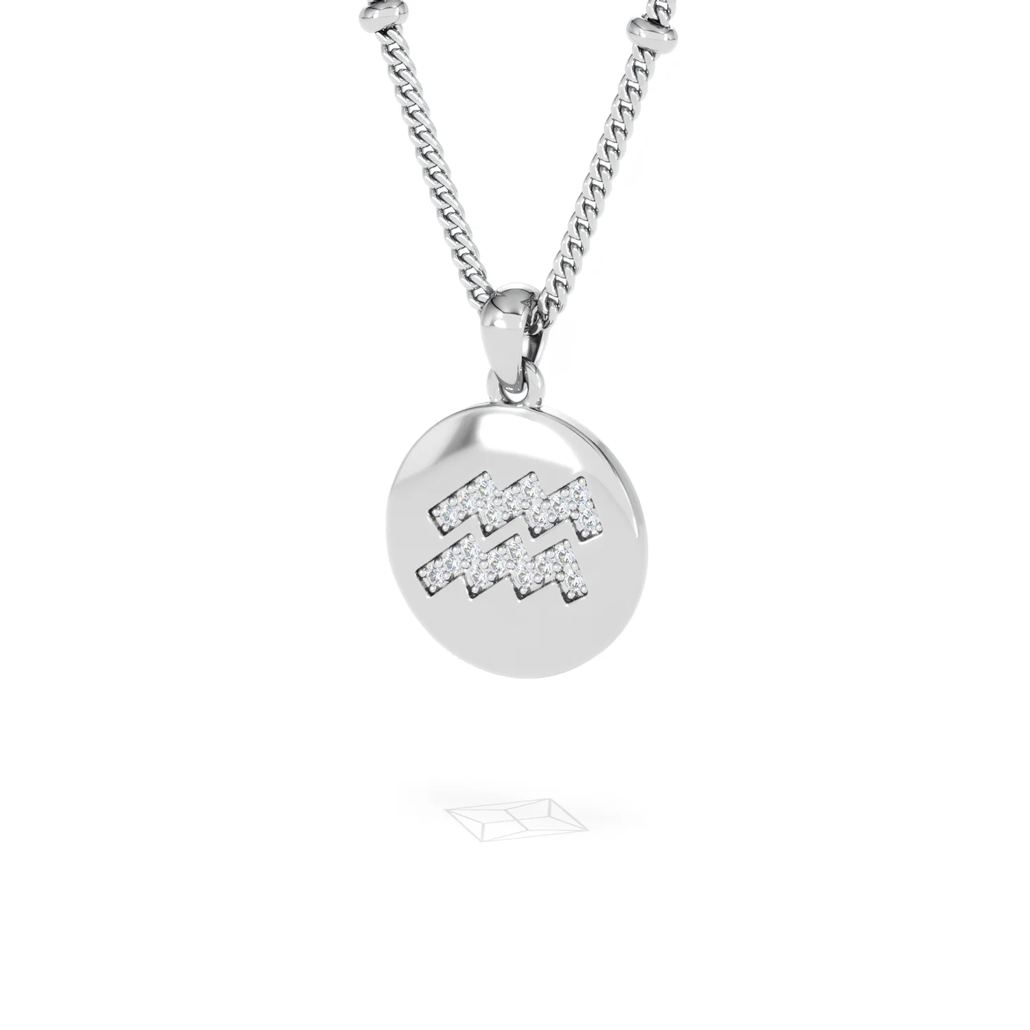 Astrology Aquarius 0.07ct Lab Grown Diamond Medallion Pendant Necklace in Sterling Silver - Image 83
