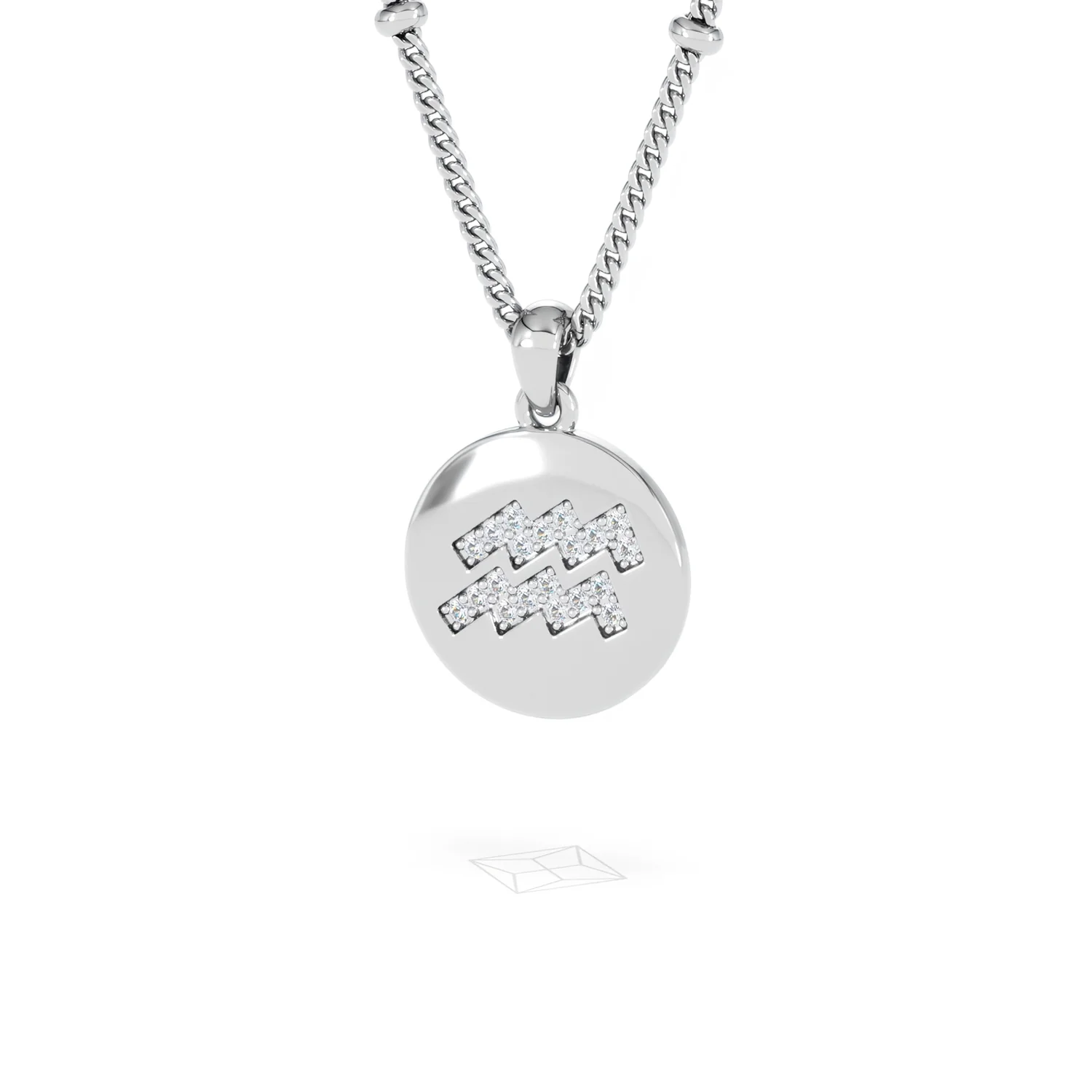 Astrology Aquarius 0.07ct Lab Grown Diamond Medallion Pendant Necklace in Sterling Silver - Image 84