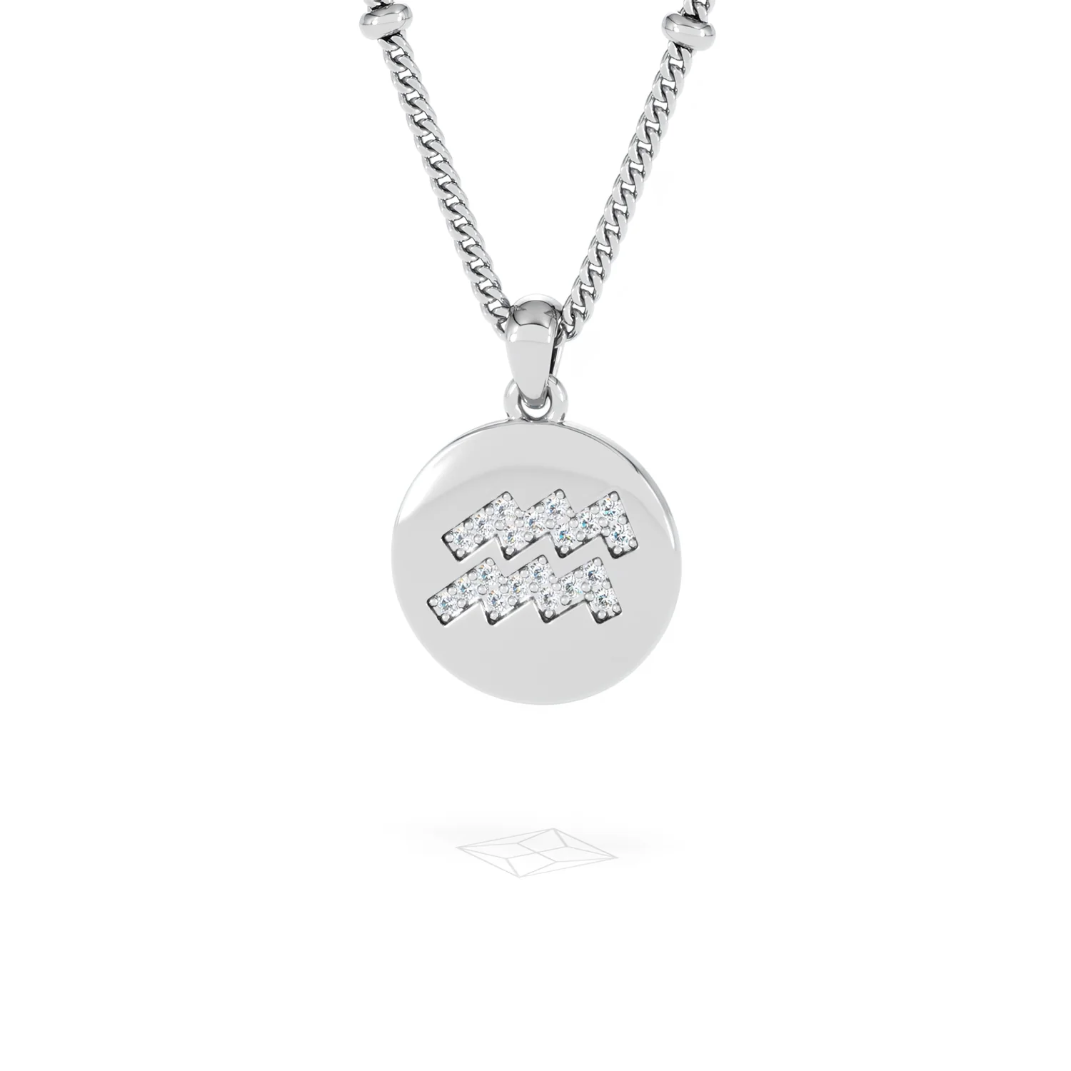 Astrology Aquarius 0.07ct Lab Grown Diamond Medallion Pendant Necklace in Sterling Silver - Image 86