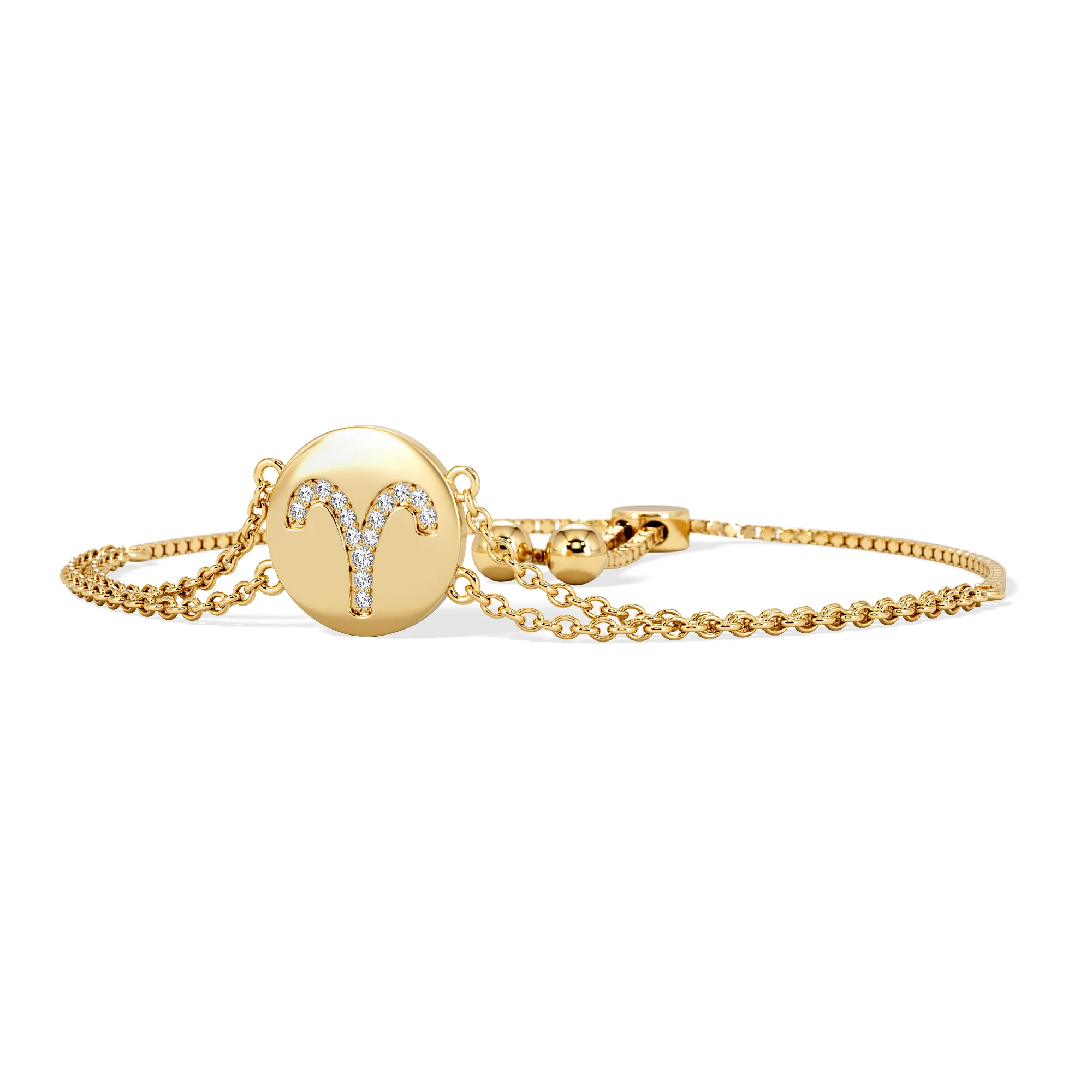 Astrology Aries 0.07ct Lab Grown Diamond Adjustable Medallion Bracelet 18K Gold Vermeil