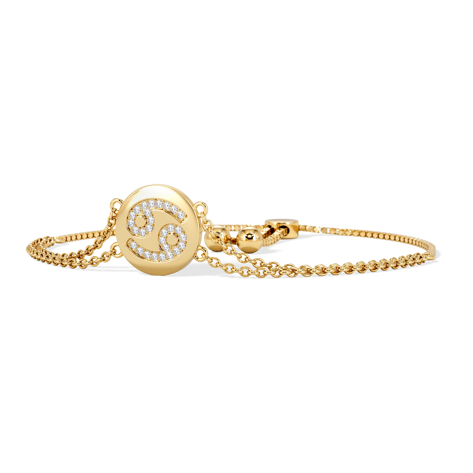 Astrology Cancer 0.07ct Lab Grown Diamond Adjustable Medallion Bracelet 18K Gold Vermeil