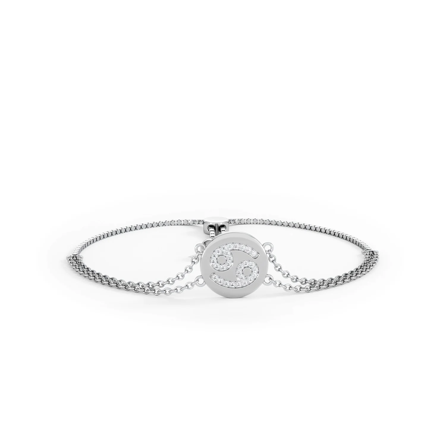Astrology Cancer 0.07ct Lab Grown Diamond Adjustable Medallion Bracelet Sterling Silver - Image 10