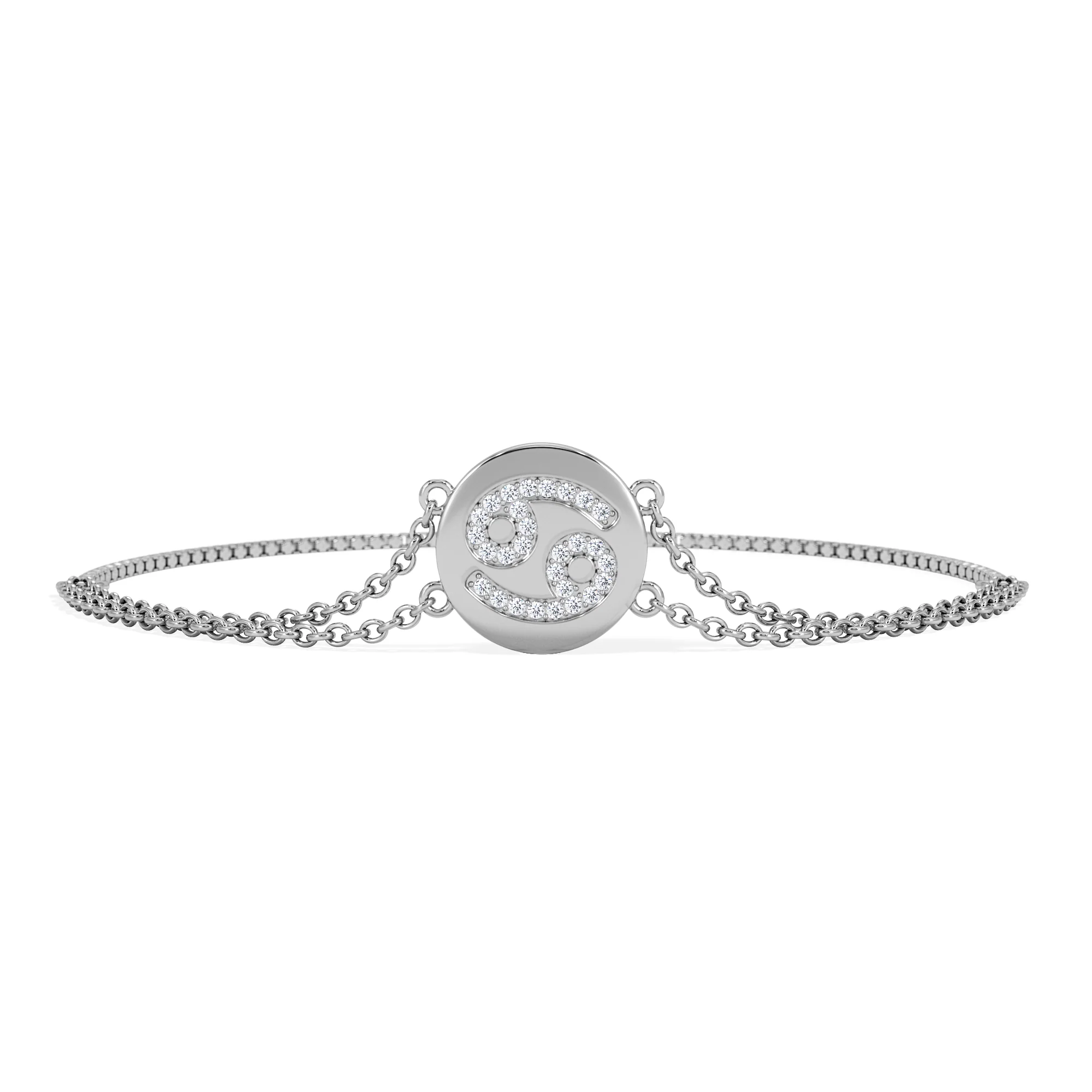 Astrology Cancer 0.07ct Lab Grown Diamond Adjustable Medallion Bracelet Sterling Silver - Image 3