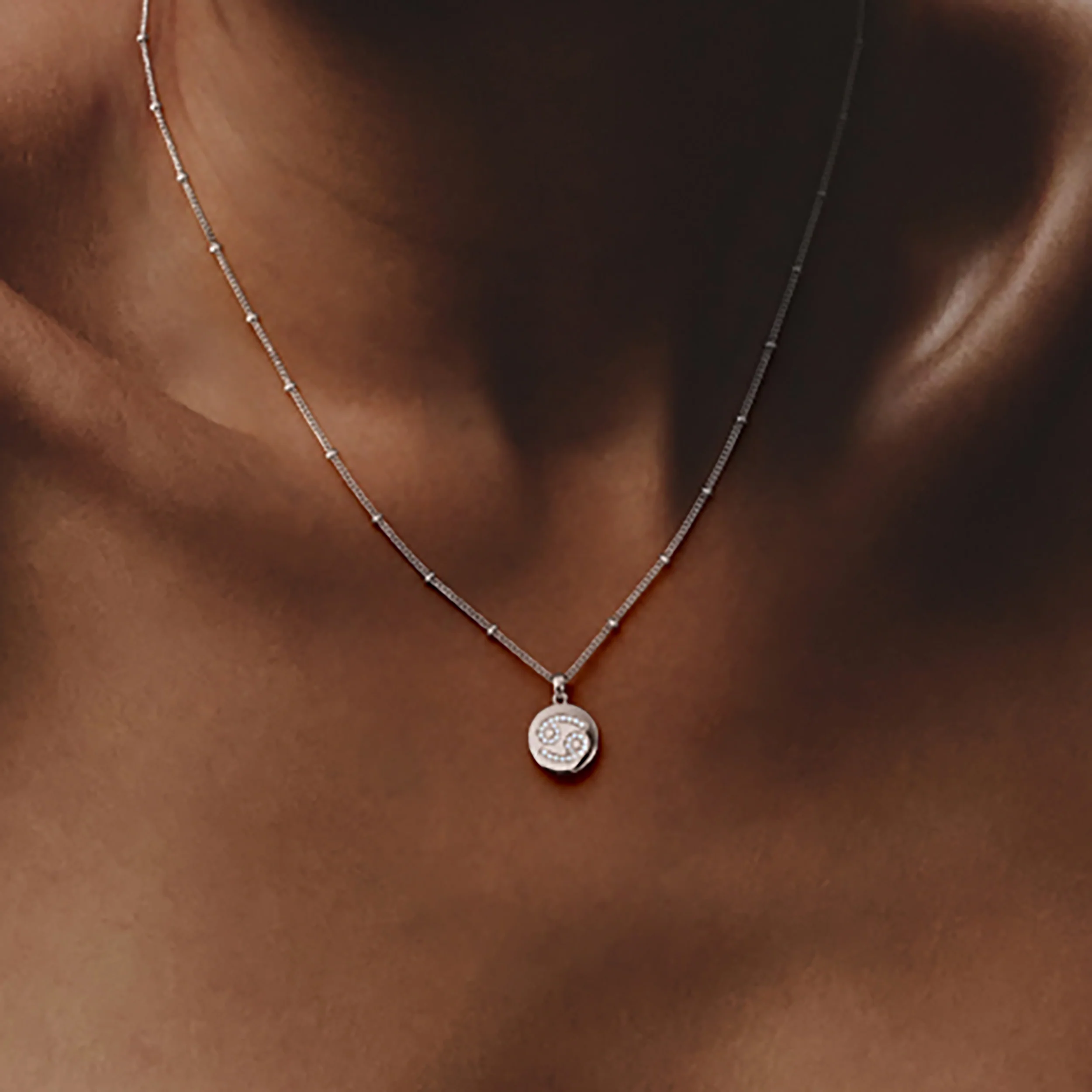 Astrology Cancer 0.07ct Lab Grown Diamond Medallion Pendant Necklace in Sterling Silver - Image 4