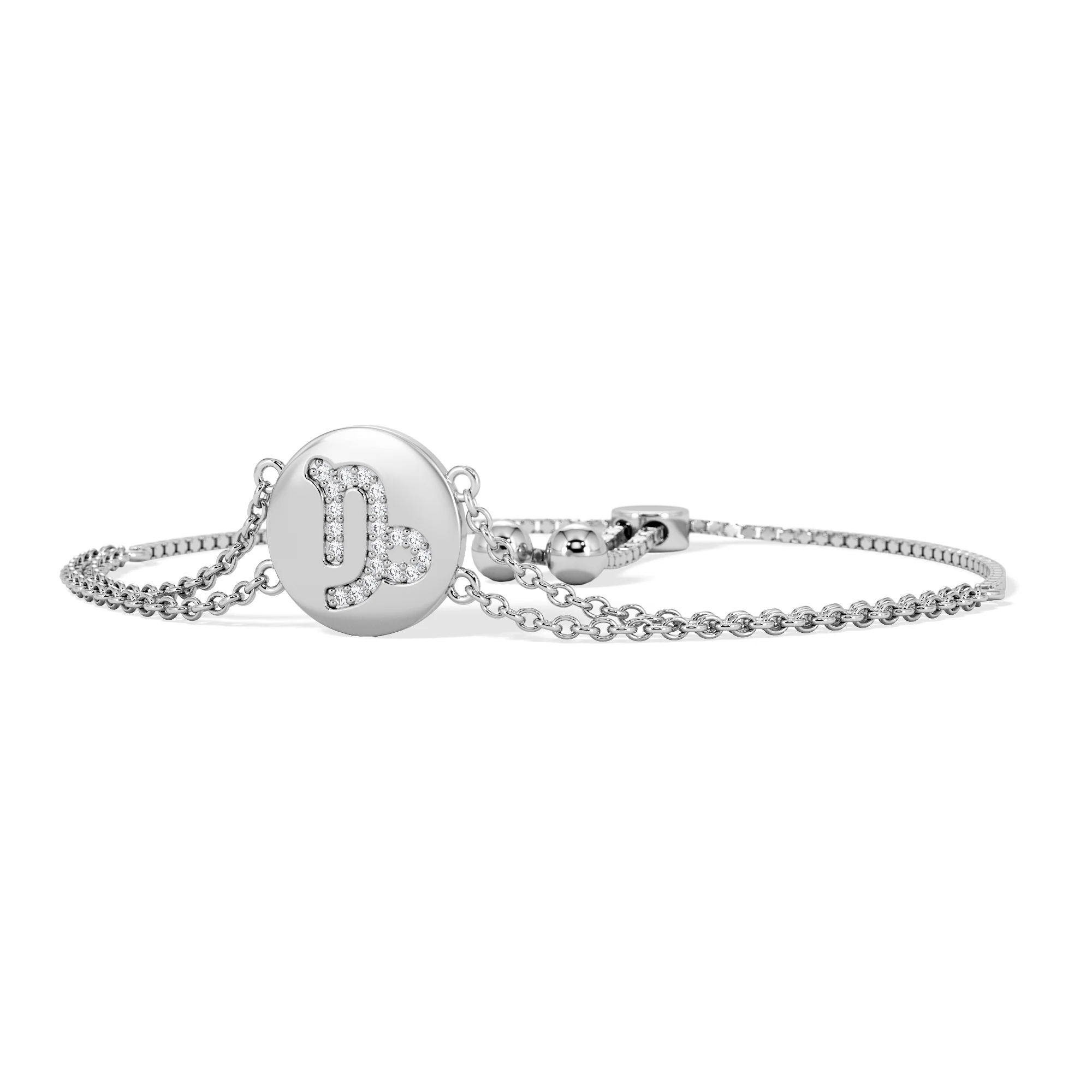 Astrology Capricorn 0.07ct Lab Grown Diamond Adjustable Medallion Bracelet Sterling Silver