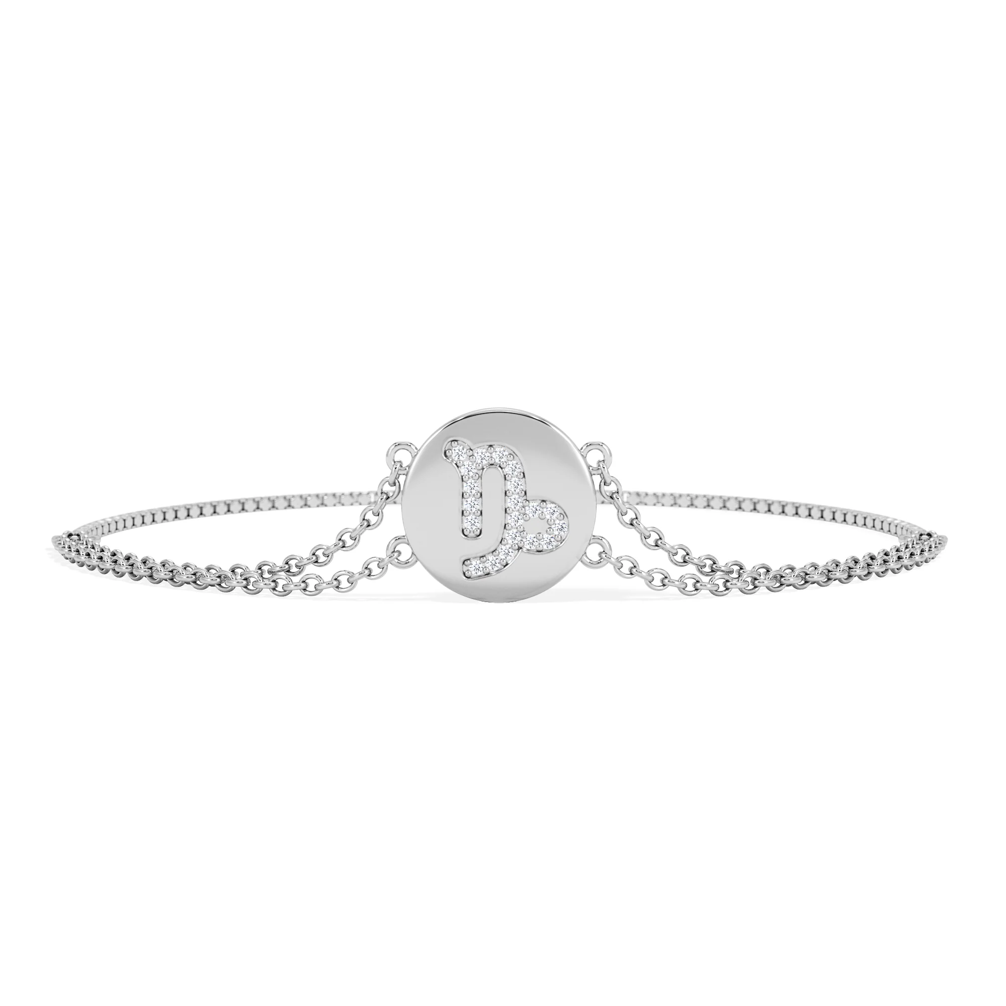 Astrology Capricorn 0.07ct Lab Grown Diamond Adjustable Medallion Bracelet Sterling Silver - Image 3