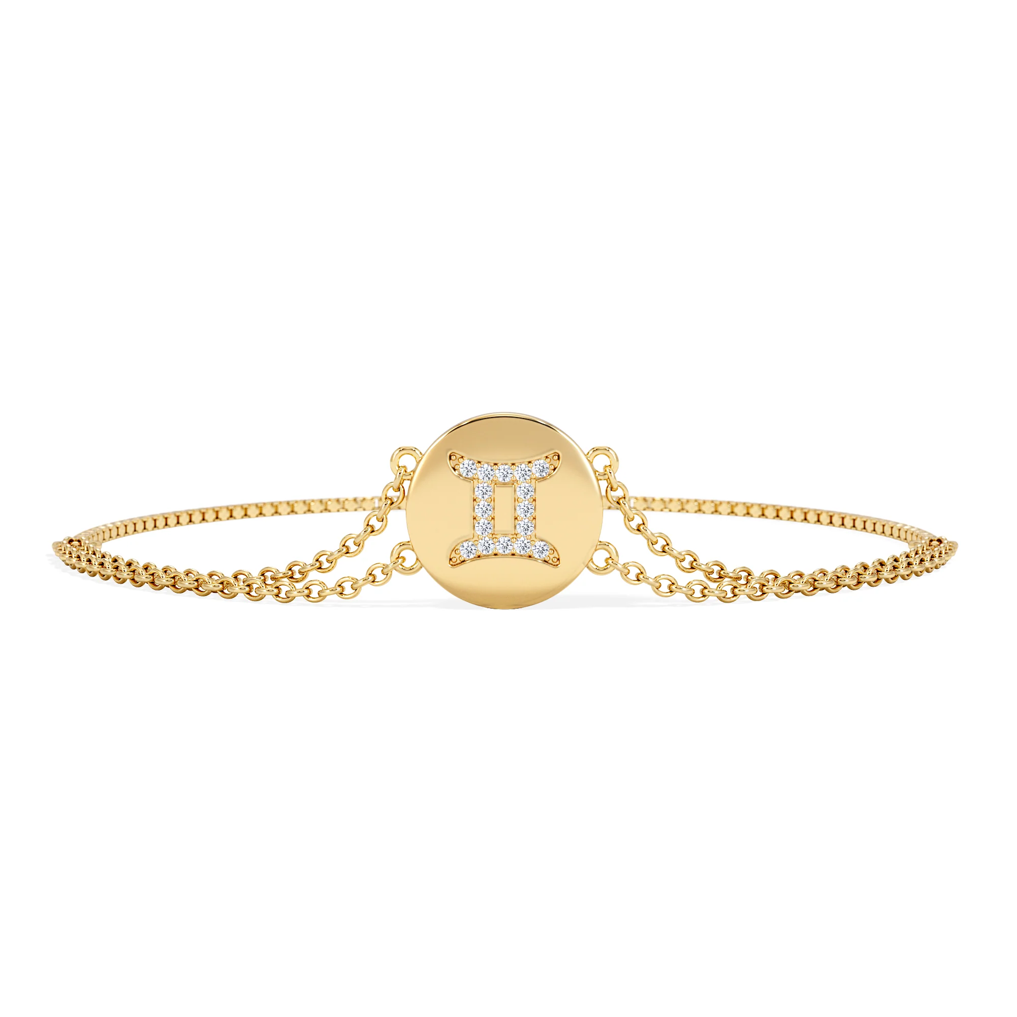 Astrology Gemini 0.07ct Lab Grown Diamond Adjustable Medallion Bracelet 18K Gold Vermeil - Image 3